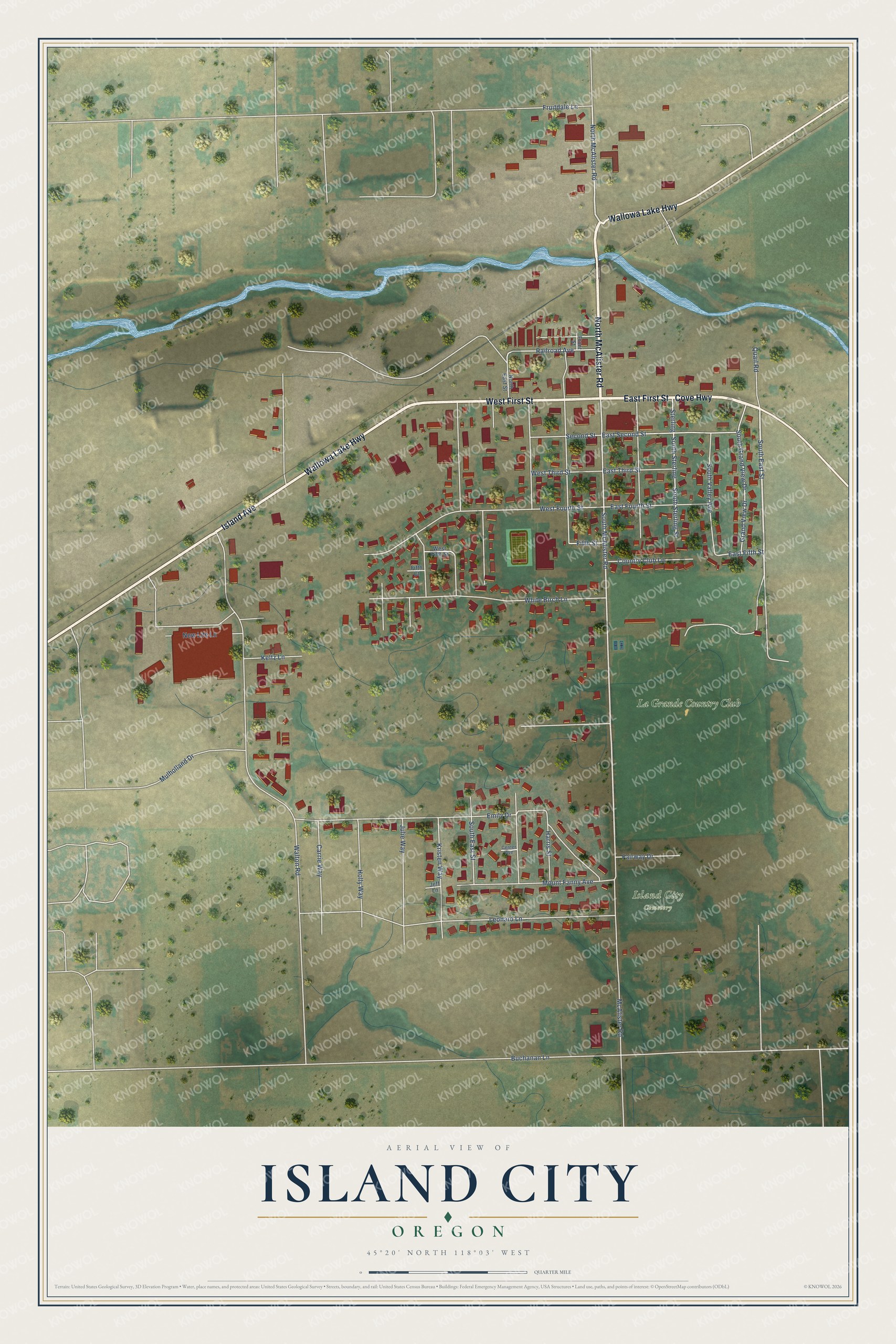 Watermarked full-map preview of Island City, Oregon