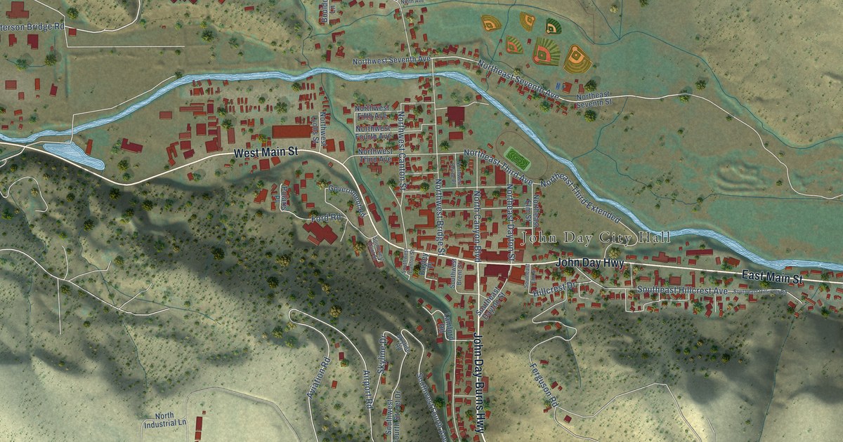Map of John Day, Oregon in 2026