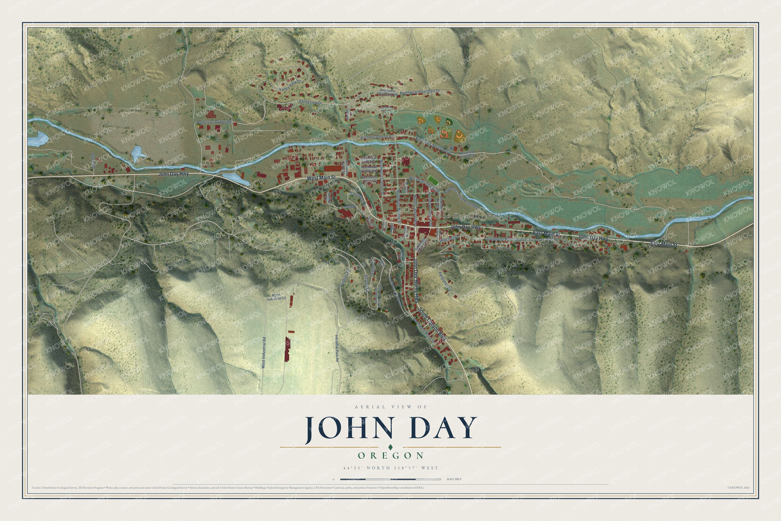 Watermarked full-map preview of John Day, Oregon