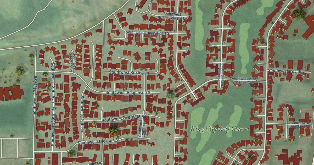 Map of King City, Oregon in 2026