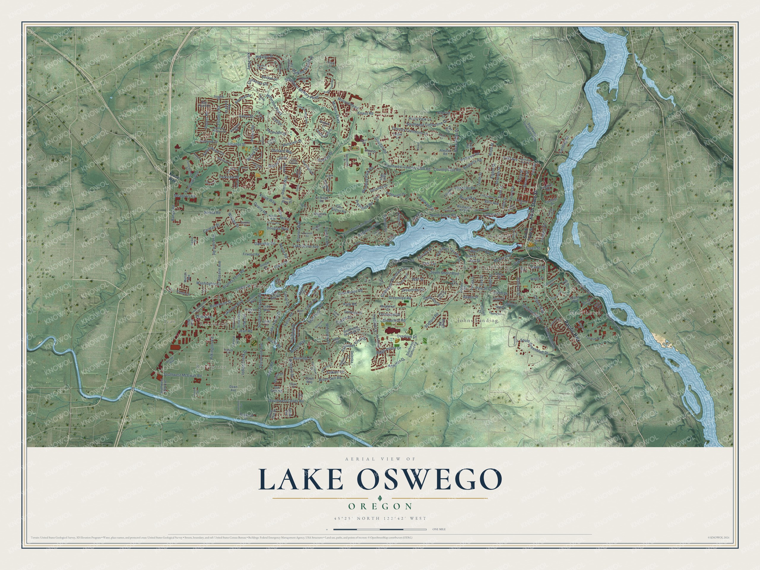 Watermarked full-map preview of Lake Oswego, Oregon