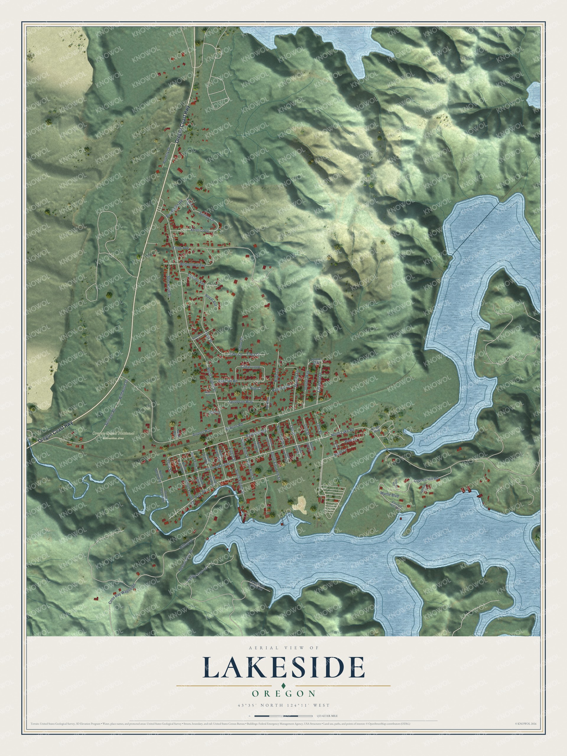 Watermarked full-map preview of Lakeside, Oregon