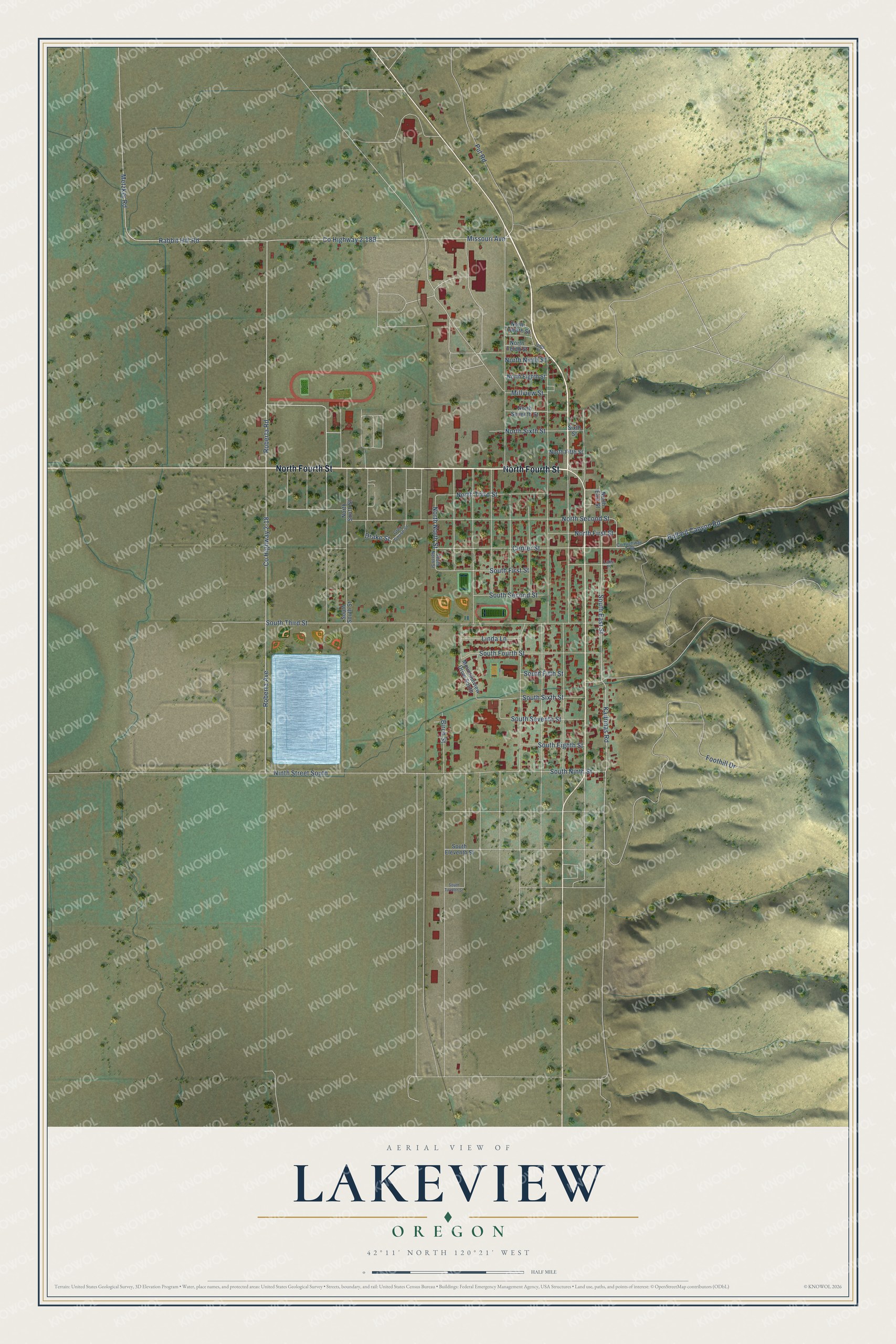 Watermarked full-map preview of Lakeview, Oregon