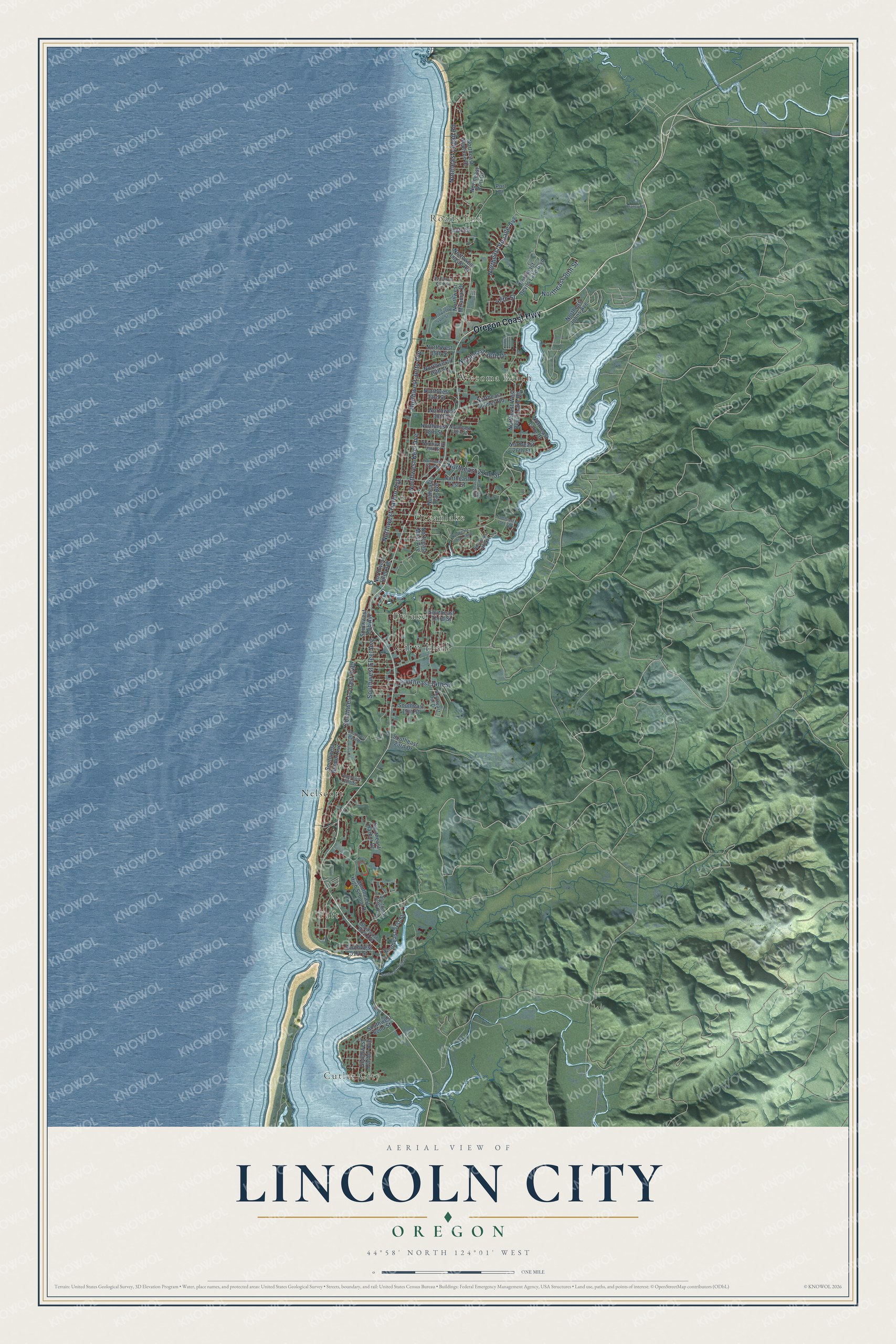 Watermarked full-map preview of Lincoln City, Oregon