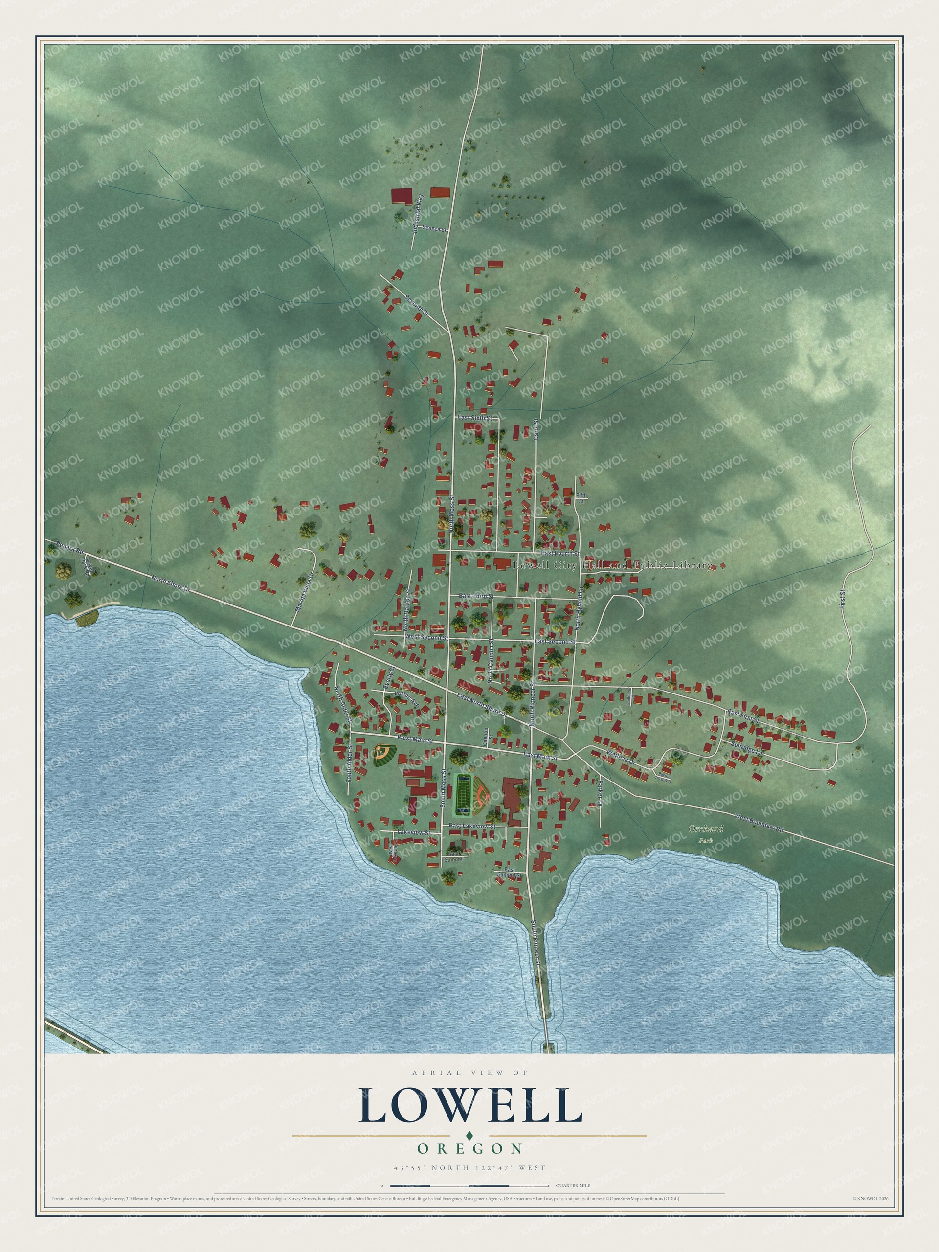 Watermarked full-map preview of Lowell, Oregon