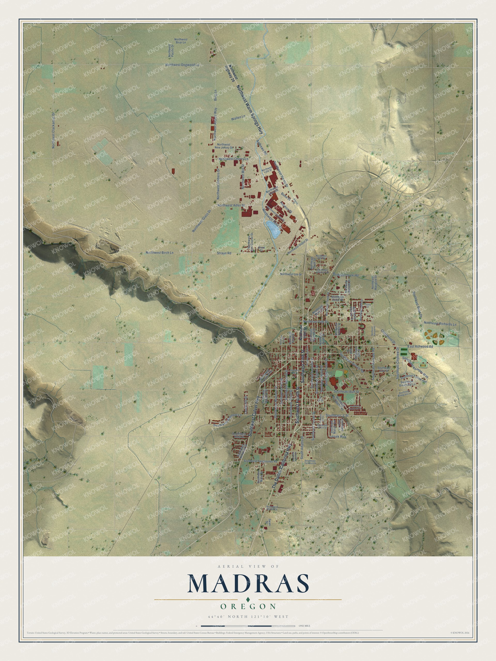 Watermarked full-map preview of Madras, Oregon