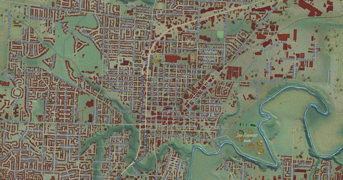 Map of McMinnville, Oregon in 2026