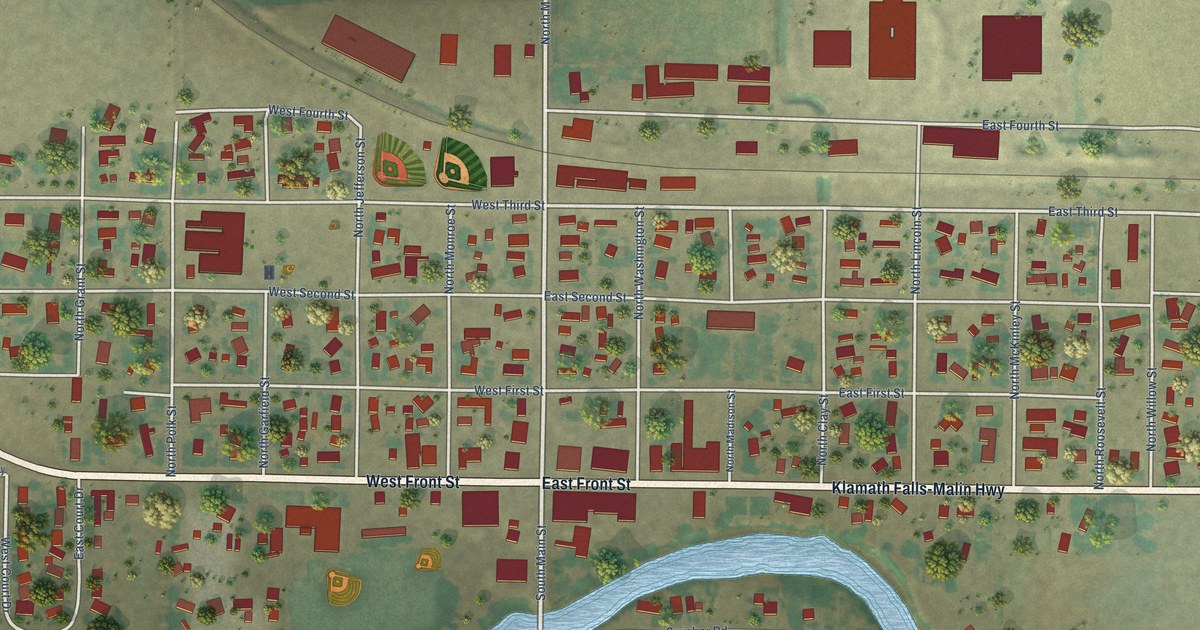 Map of Merrill, Oregon in 2026