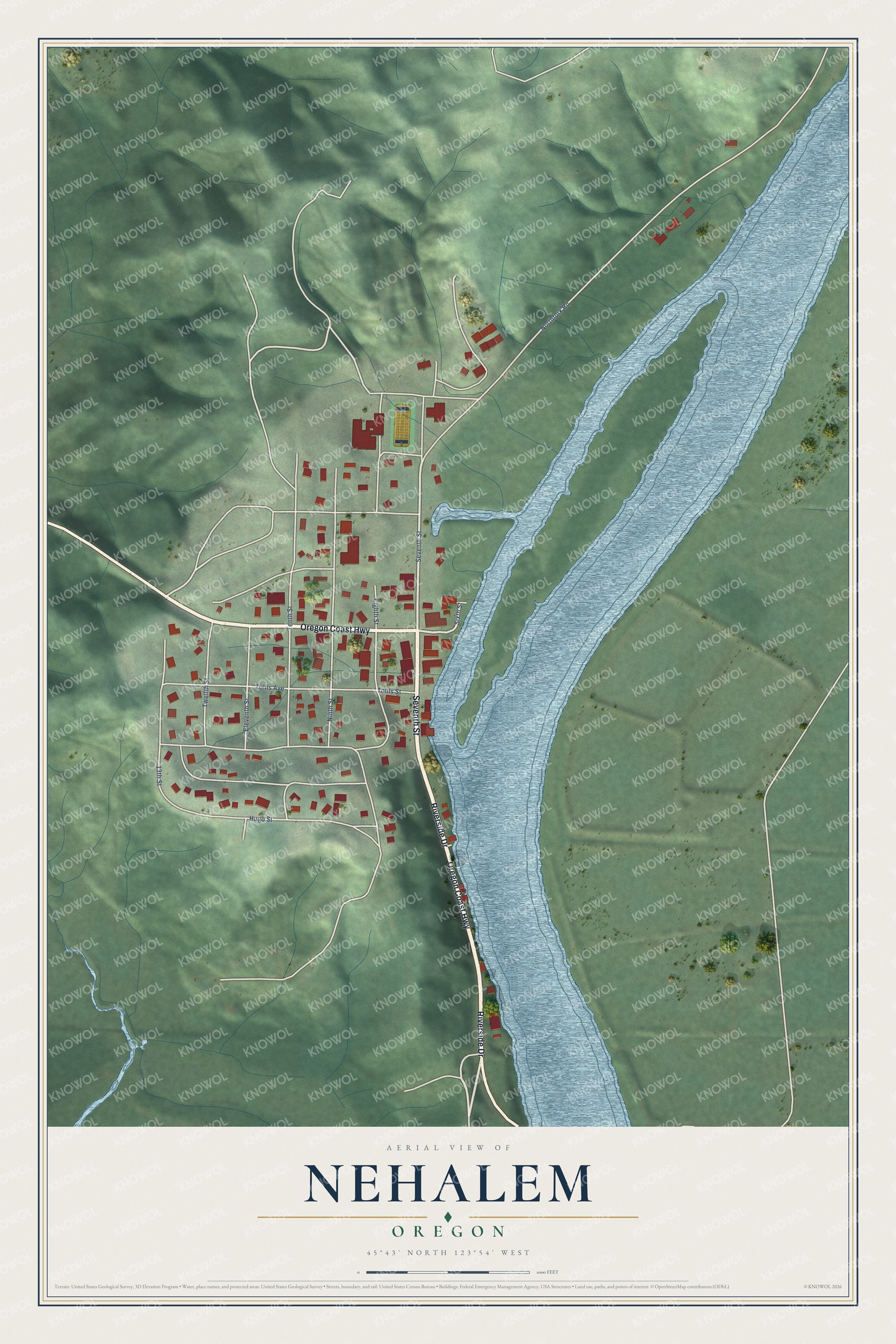Watermarked full-map preview of Nehalem, Oregon