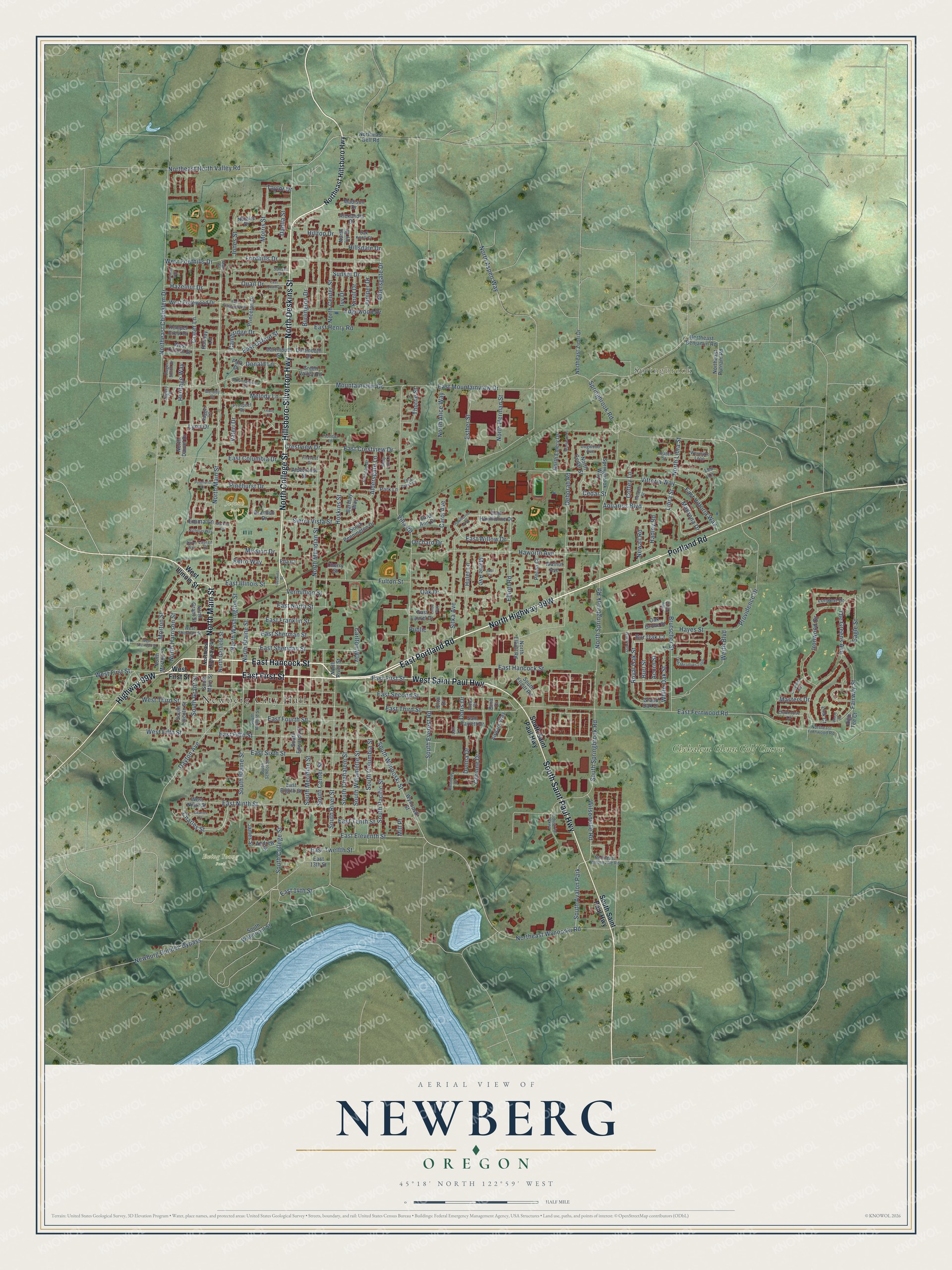 Watermarked full-map preview of Newberg, Oregon