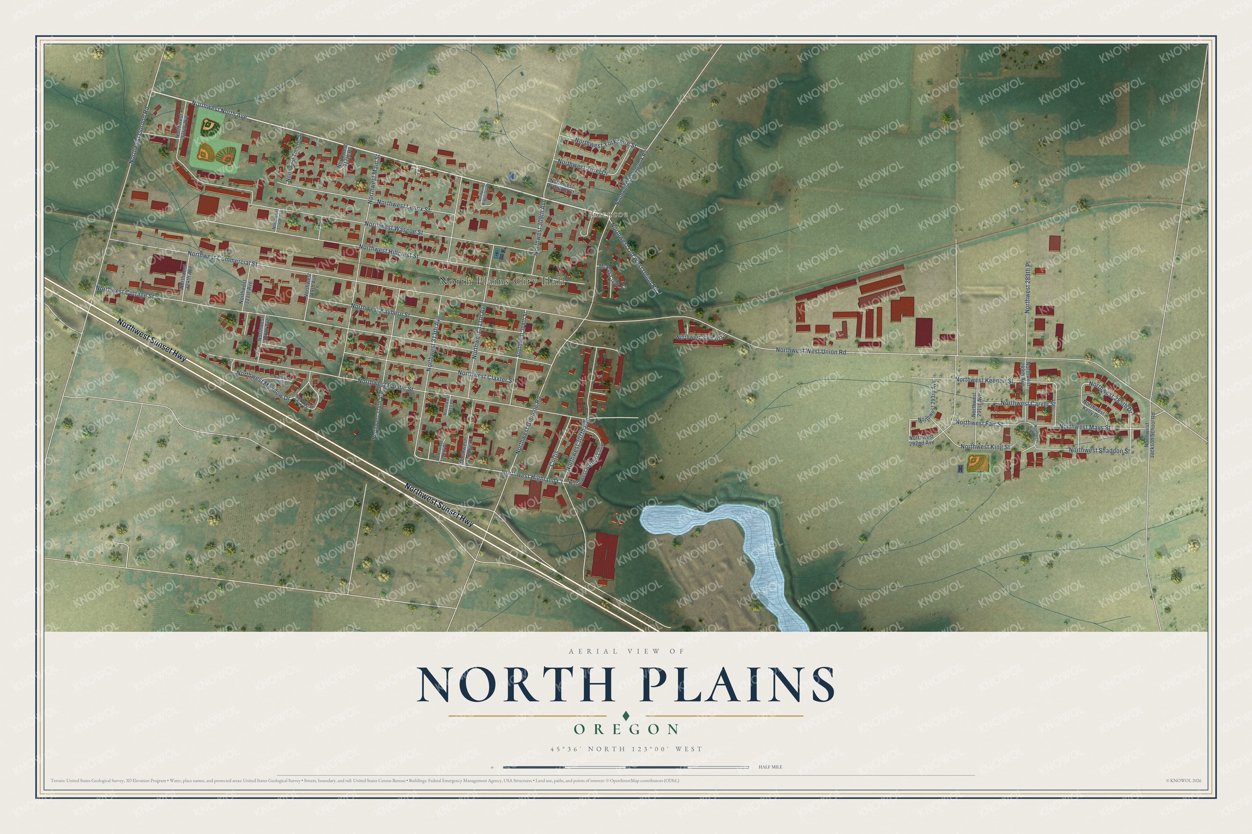 Watermarked full-map preview of North Plains, Oregon