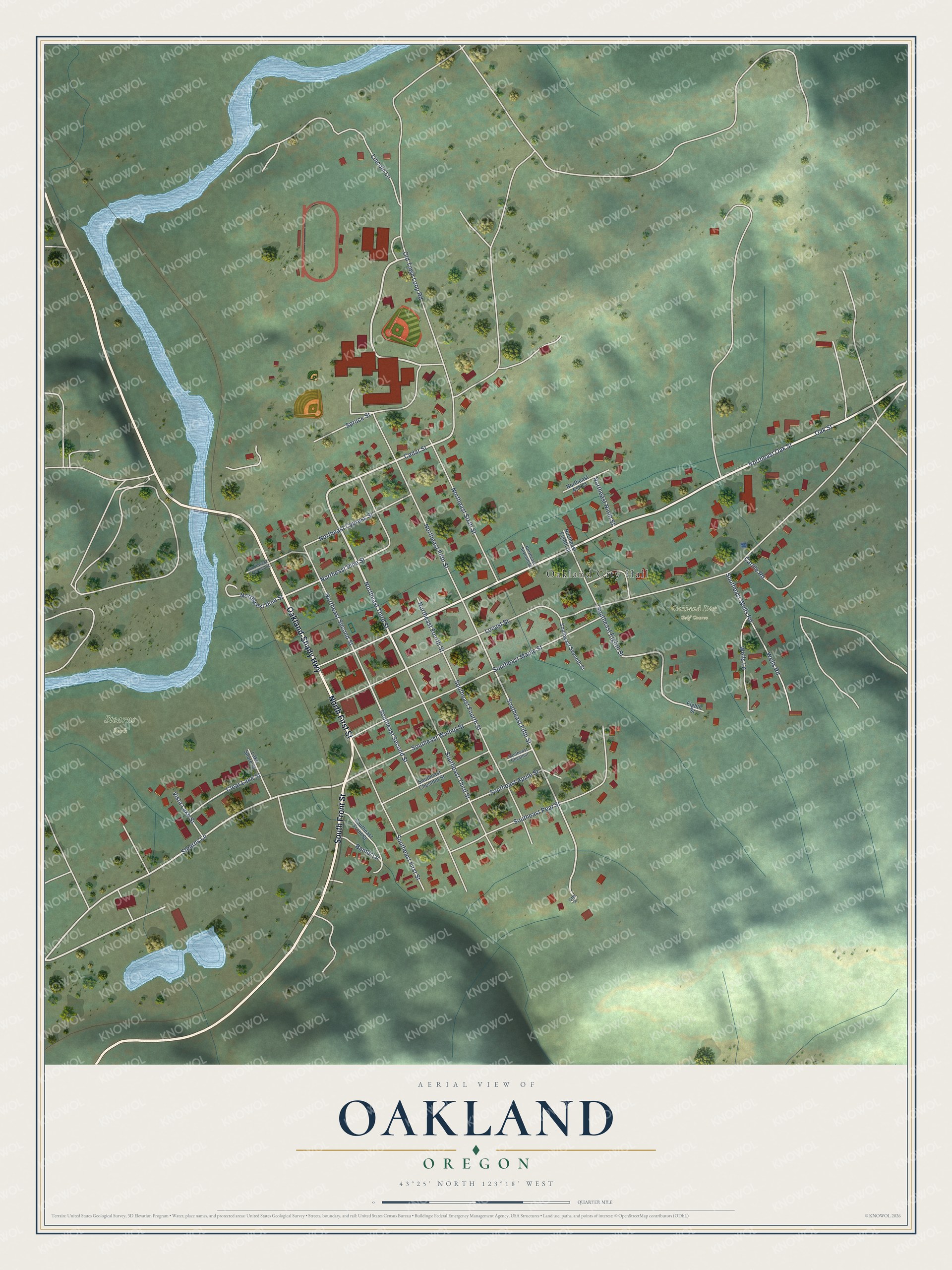 Watermarked full-map preview of Oakland, Oregon
