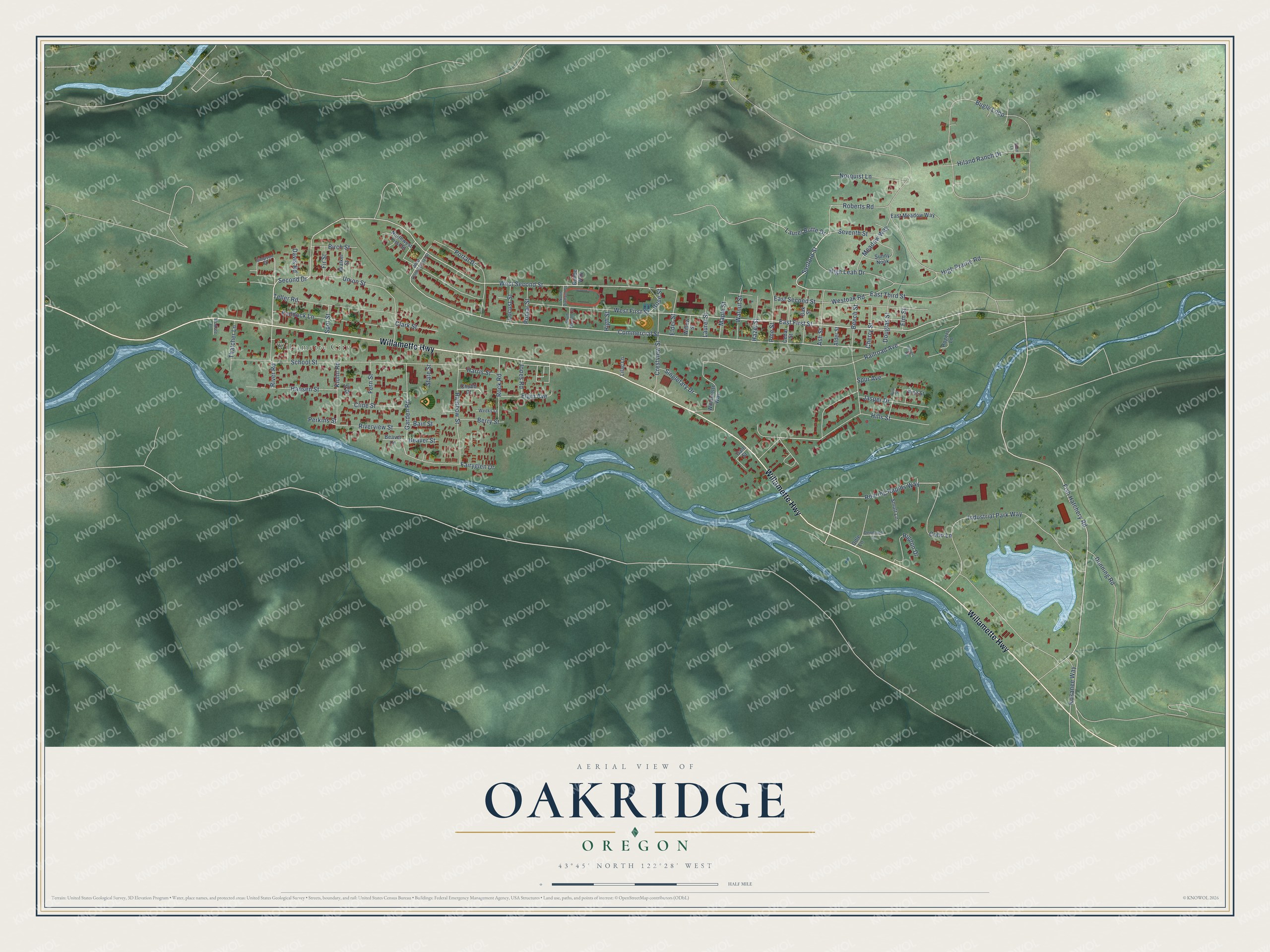 Watermarked full-map preview of Oakridge, Oregon
