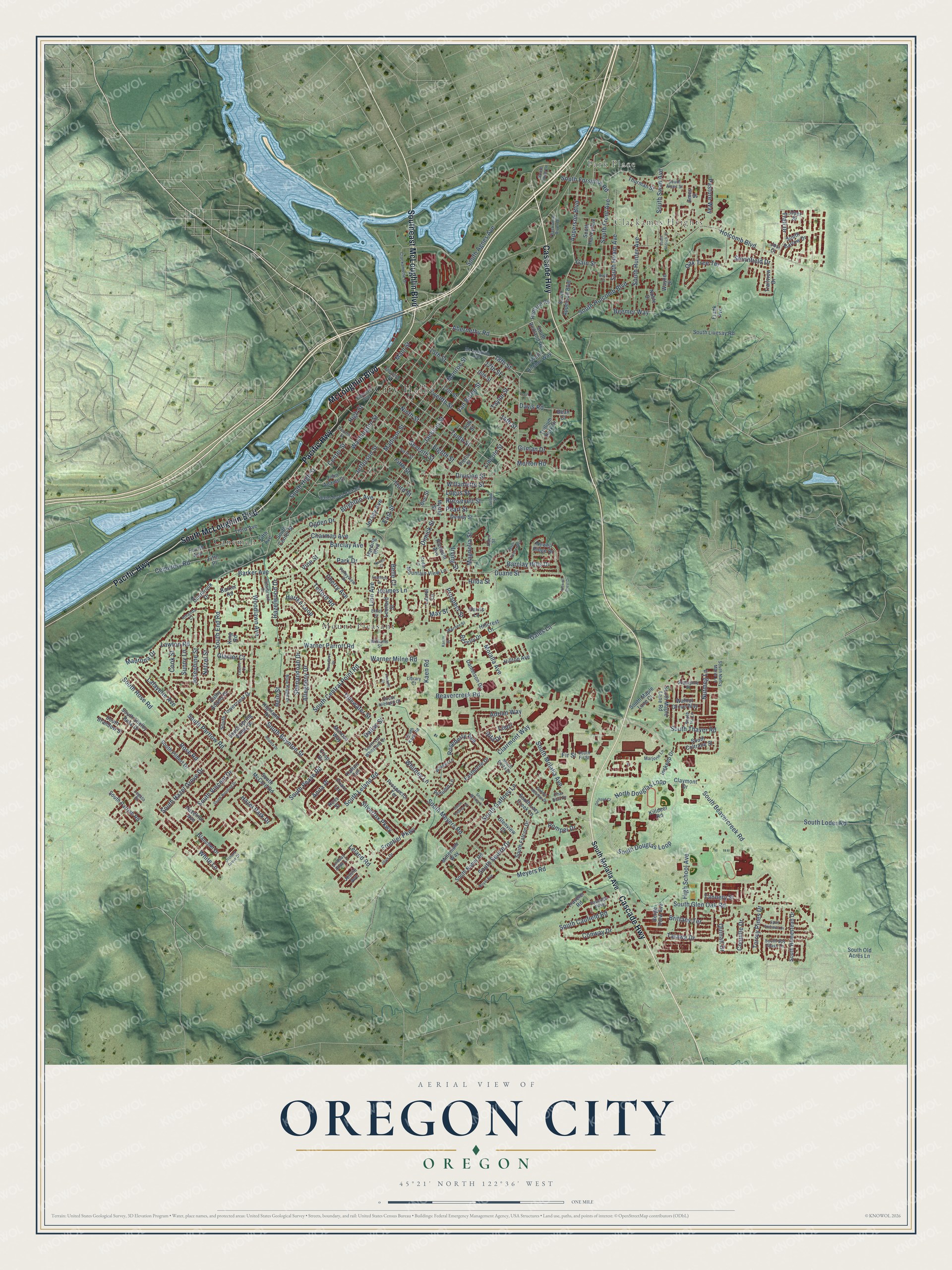 Watermarked full-map preview of Oregon City, Oregon