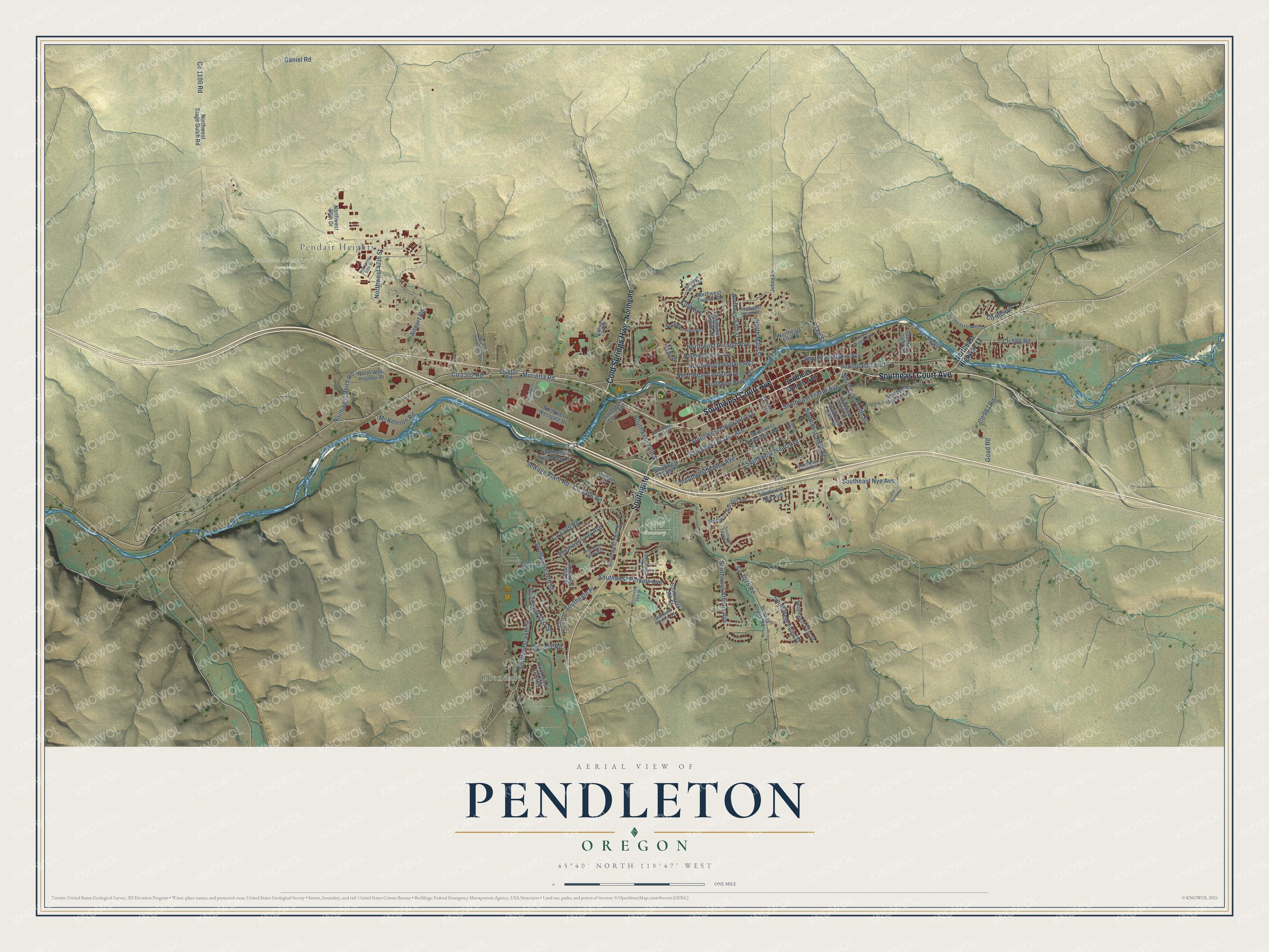 Watermarked full-map preview of Pendleton, Oregon
