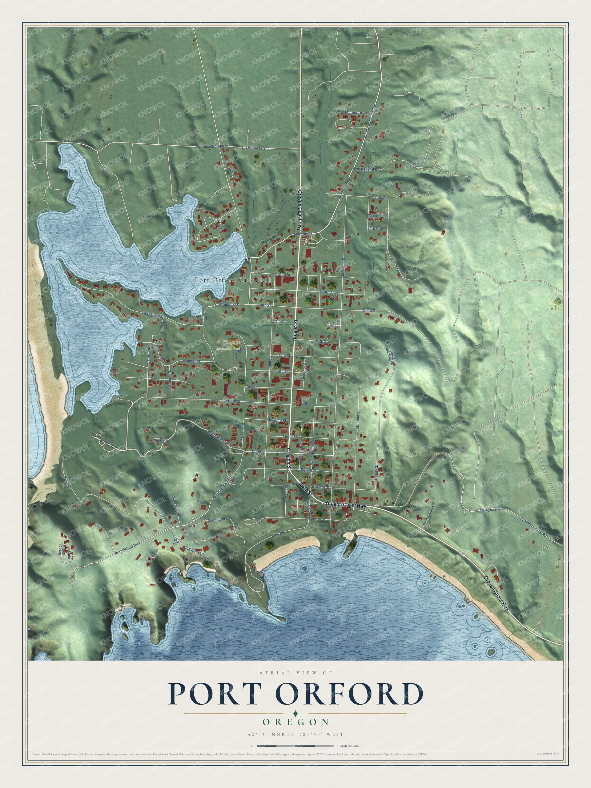 Watermarked full-map preview of Port Orford, Oregon