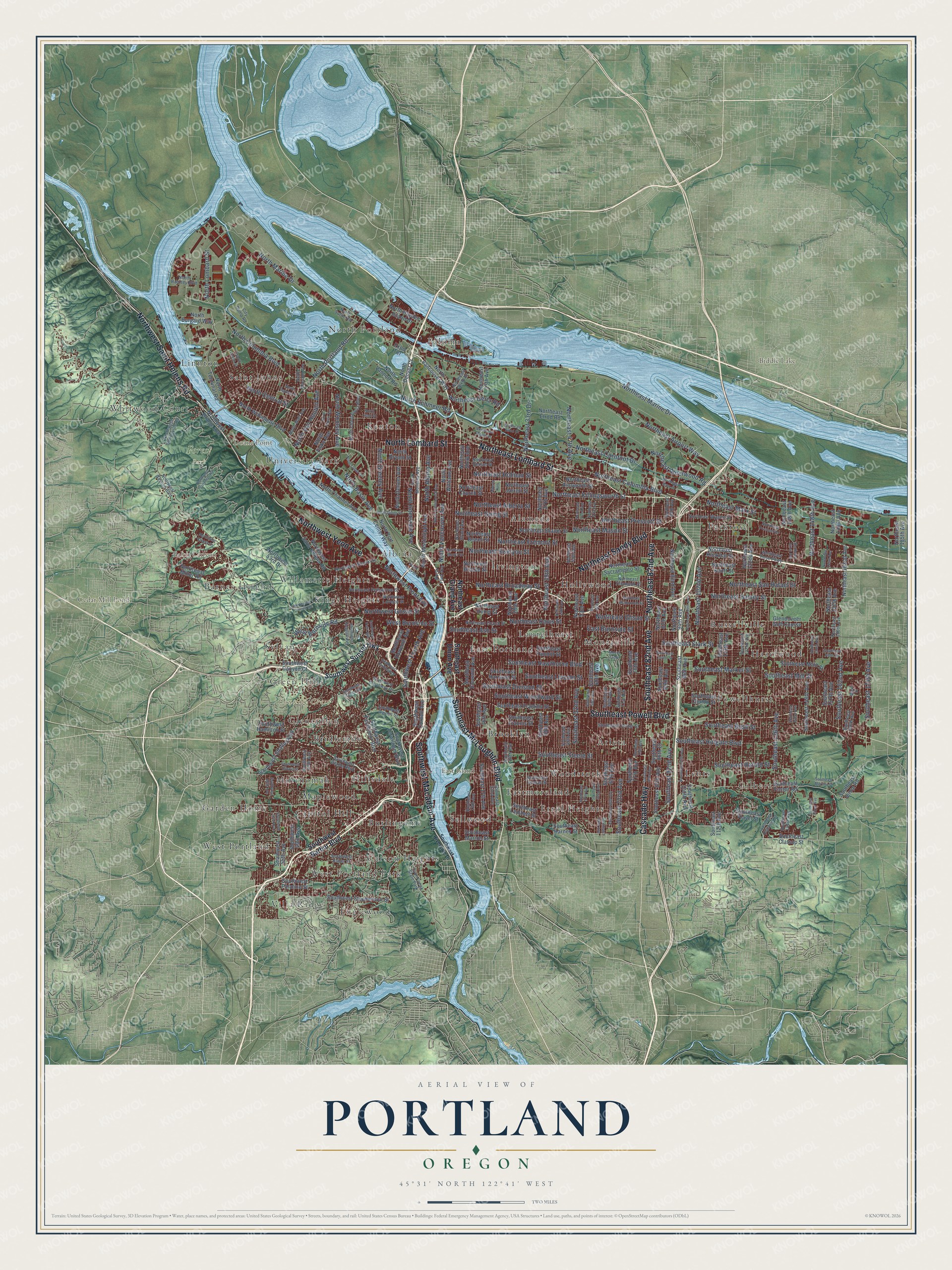 Watermarked full-map preview of Portland, Oregon