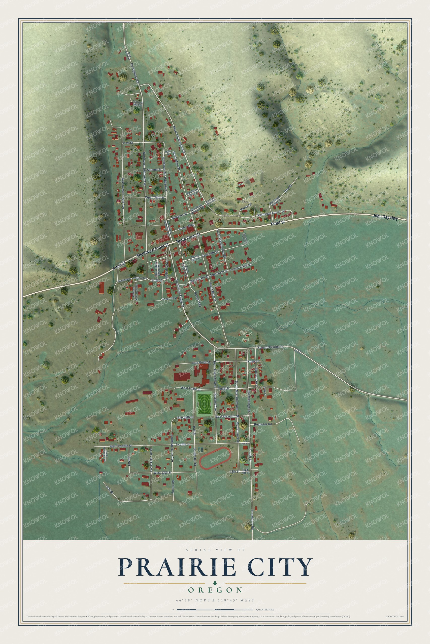 Watermarked full-map preview of Prairie City, Oregon