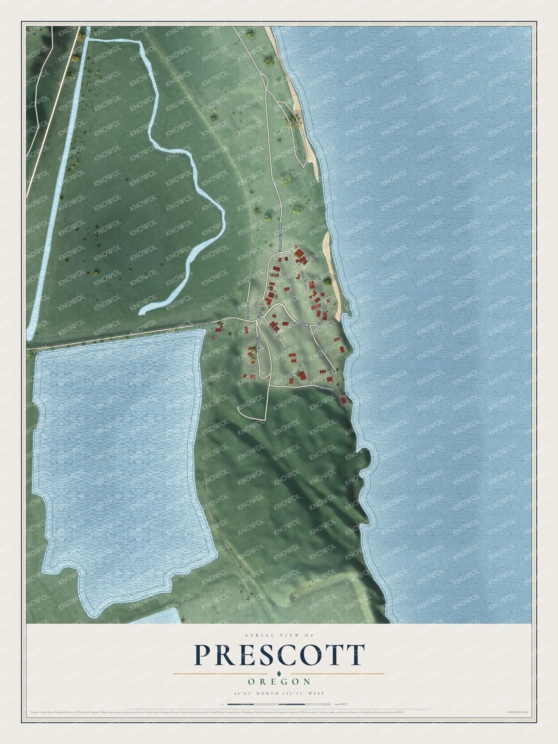 Watermarked full-map preview of Prescott, Oregon