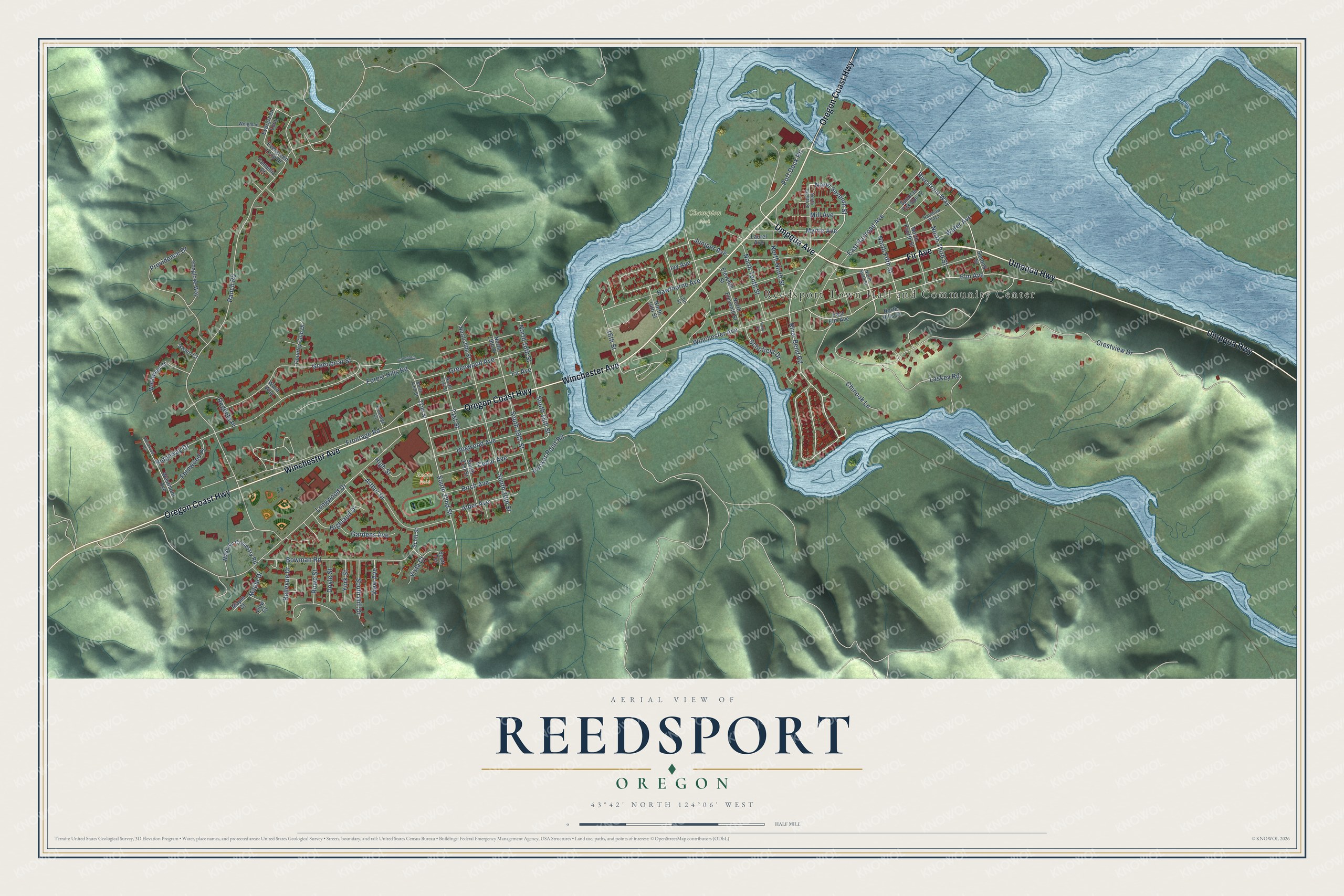 Watermarked full-map preview of Reedsport, Oregon