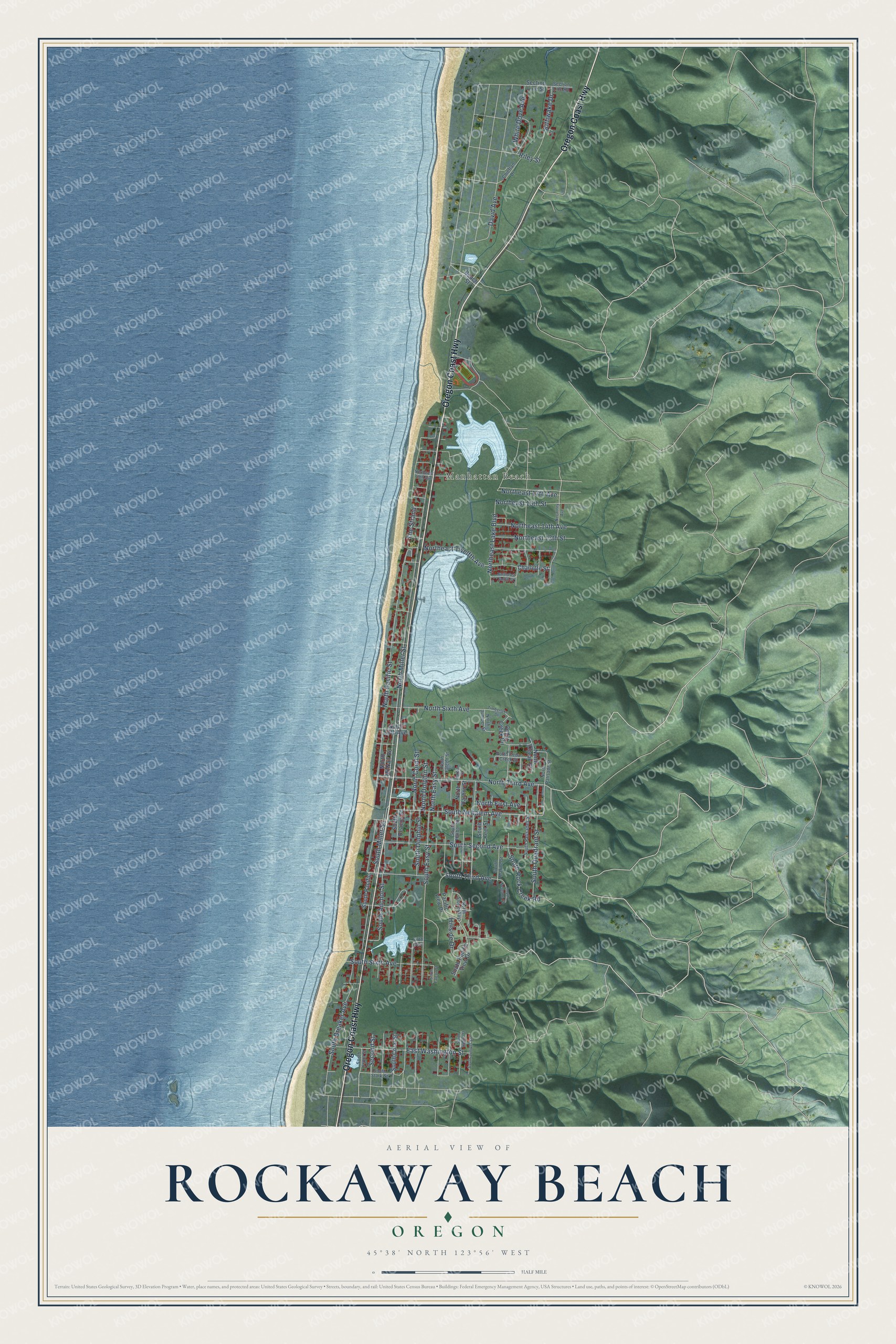 Watermarked full-map preview of Rockaway Beach, Oregon