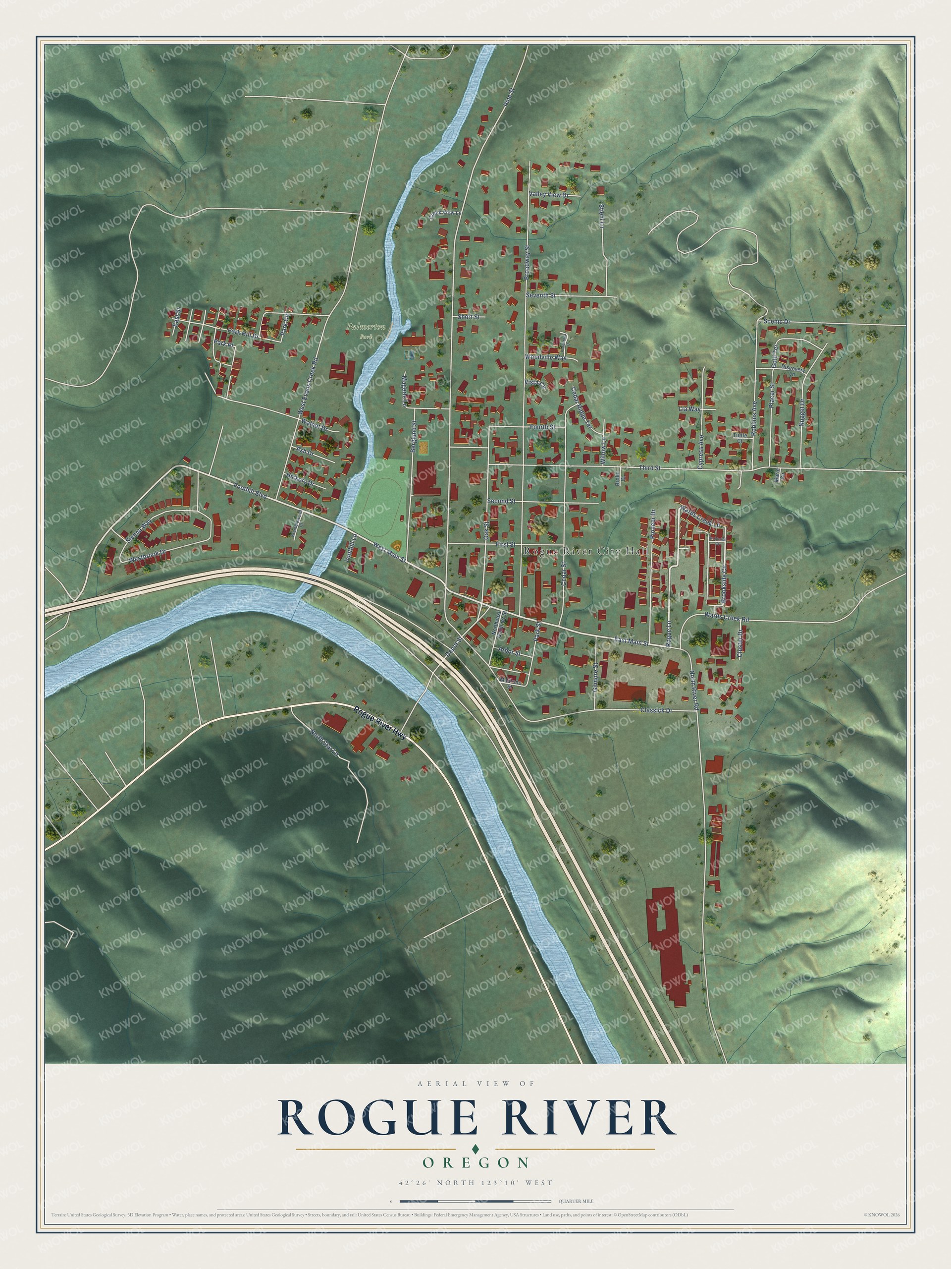 Watermarked full-map preview of Rogue River, Oregon