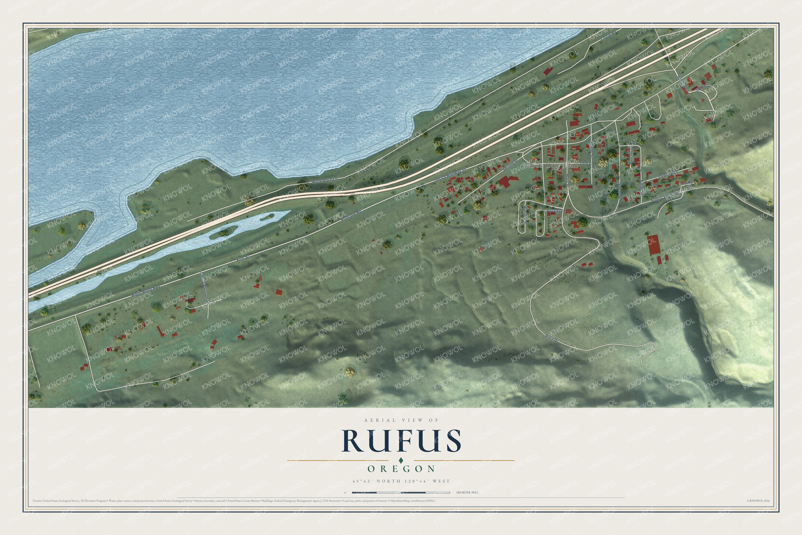 Watermarked full-map preview of Rufus, Oregon