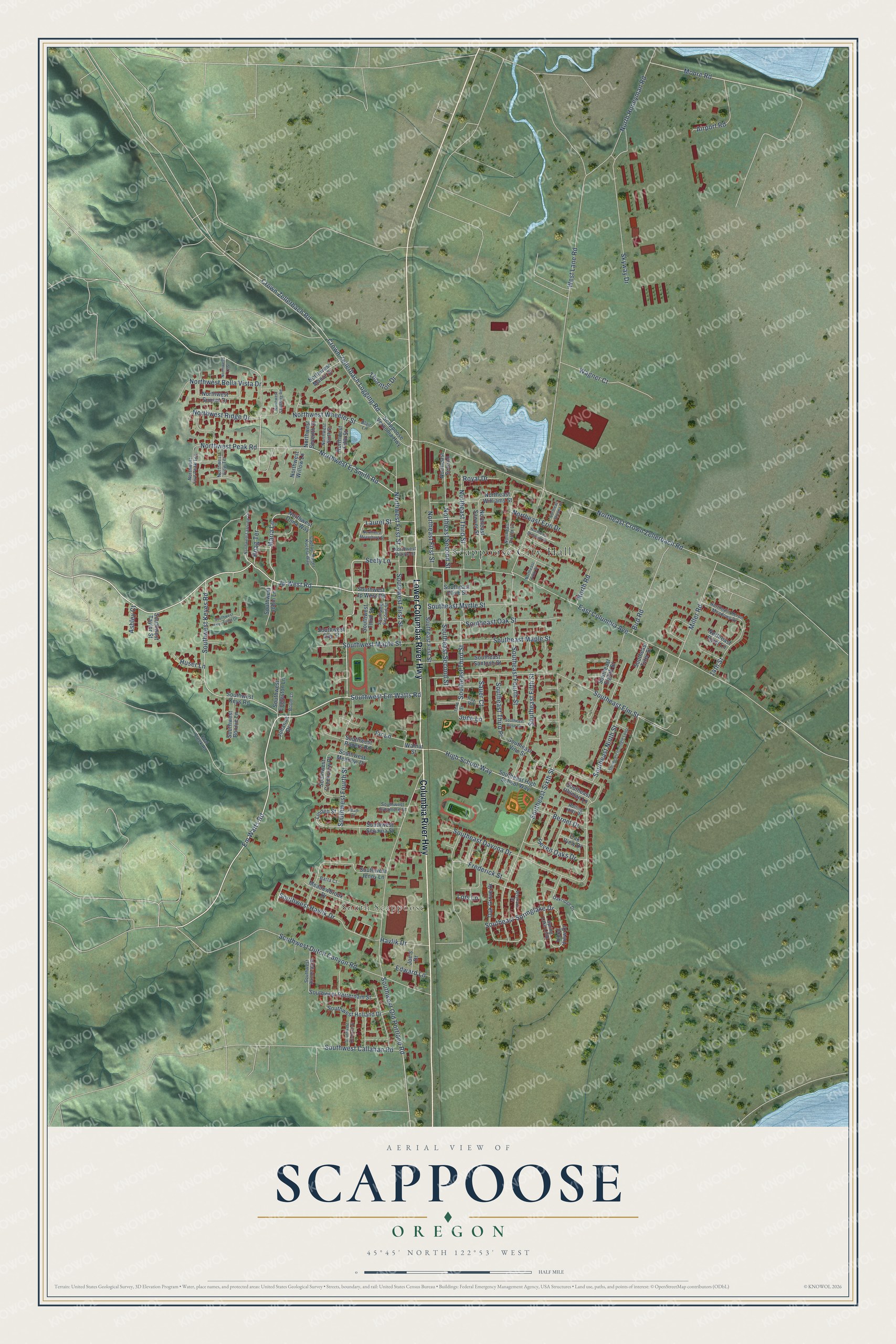 Watermarked full-map preview of Scappoose, Oregon