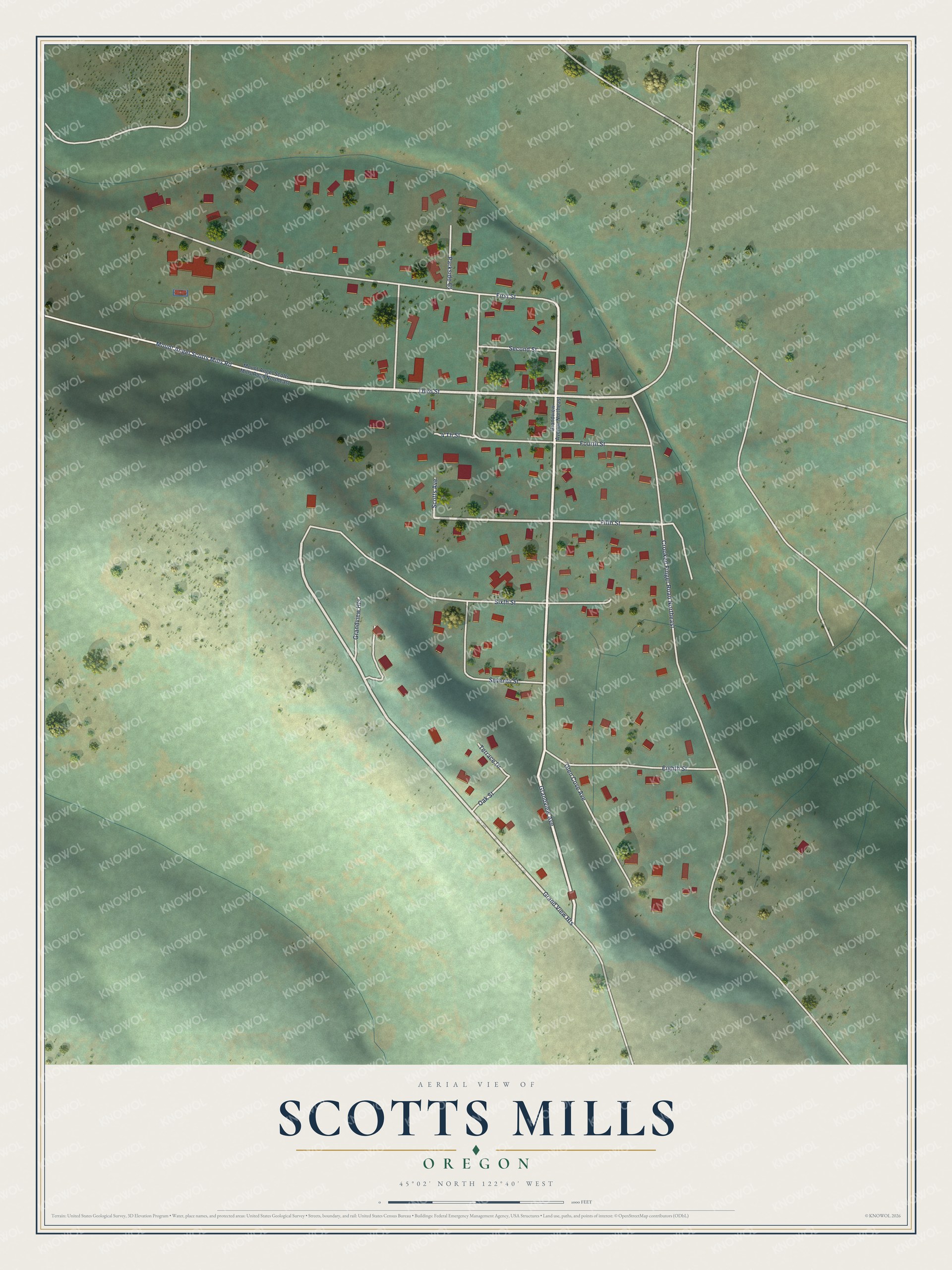 Watermarked full-map preview of Scotts Mills, Oregon