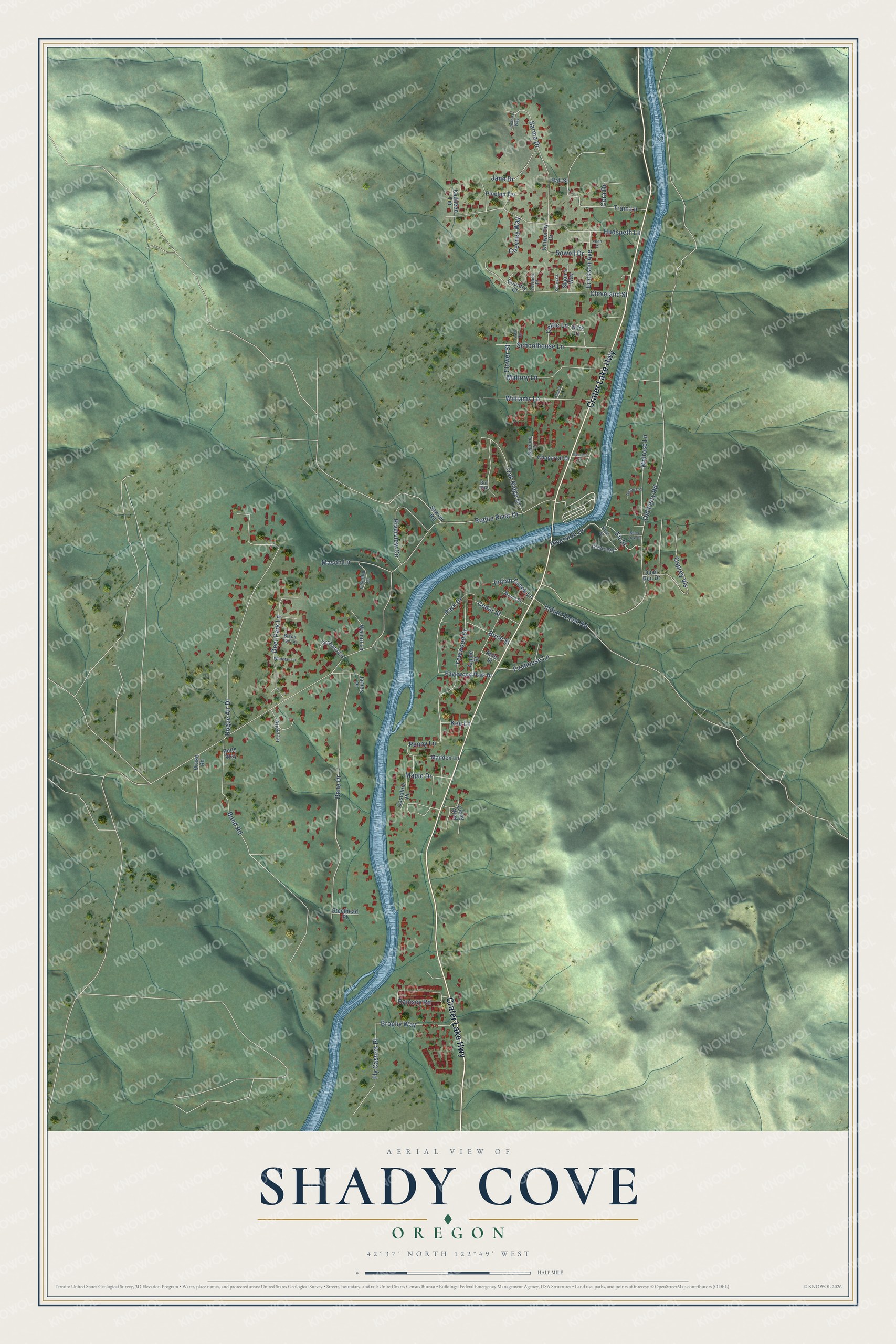 Watermarked full-map preview of Shady Cove, Oregon