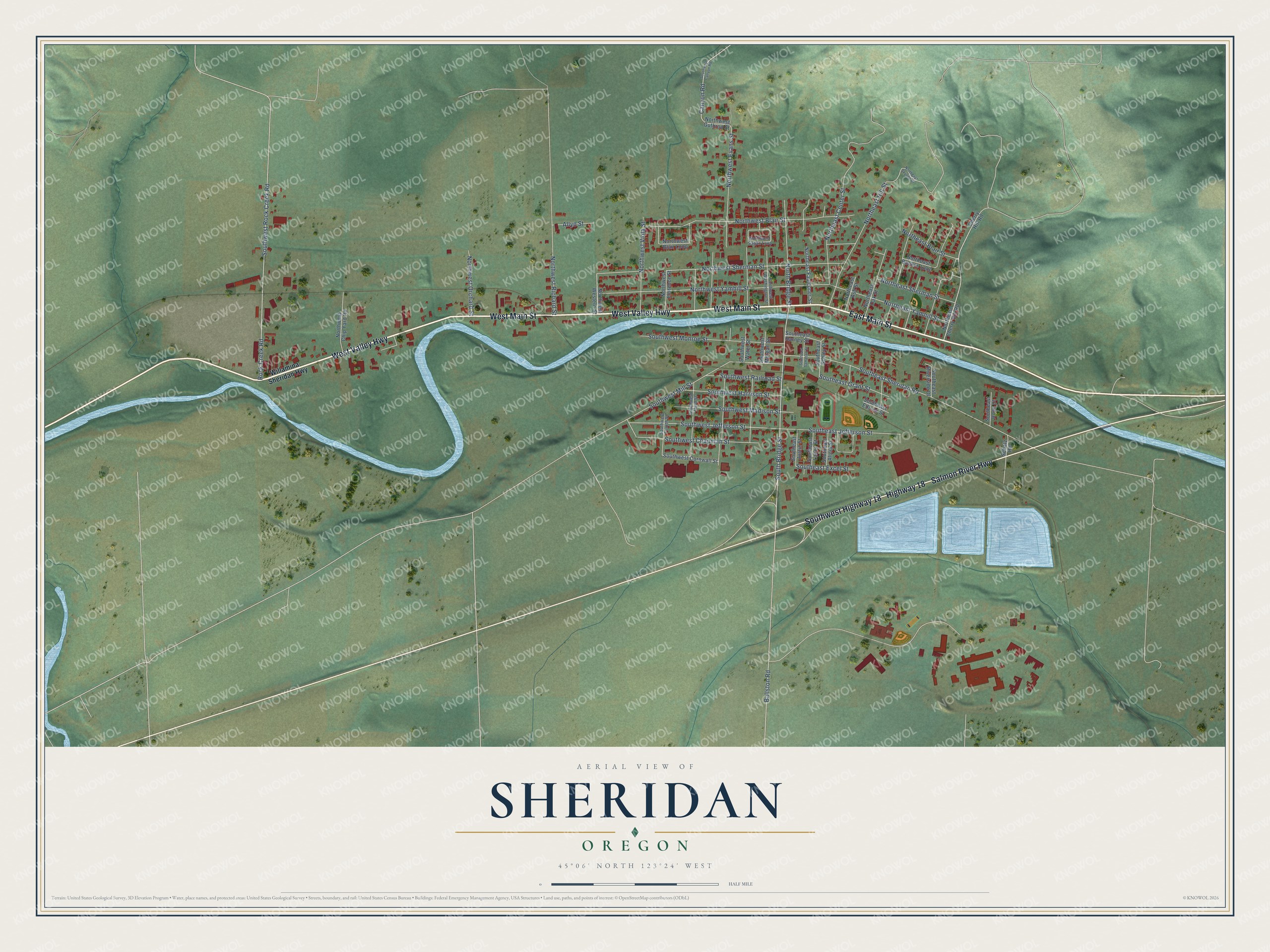 Watermarked full-map preview of Sheridan, Oregon