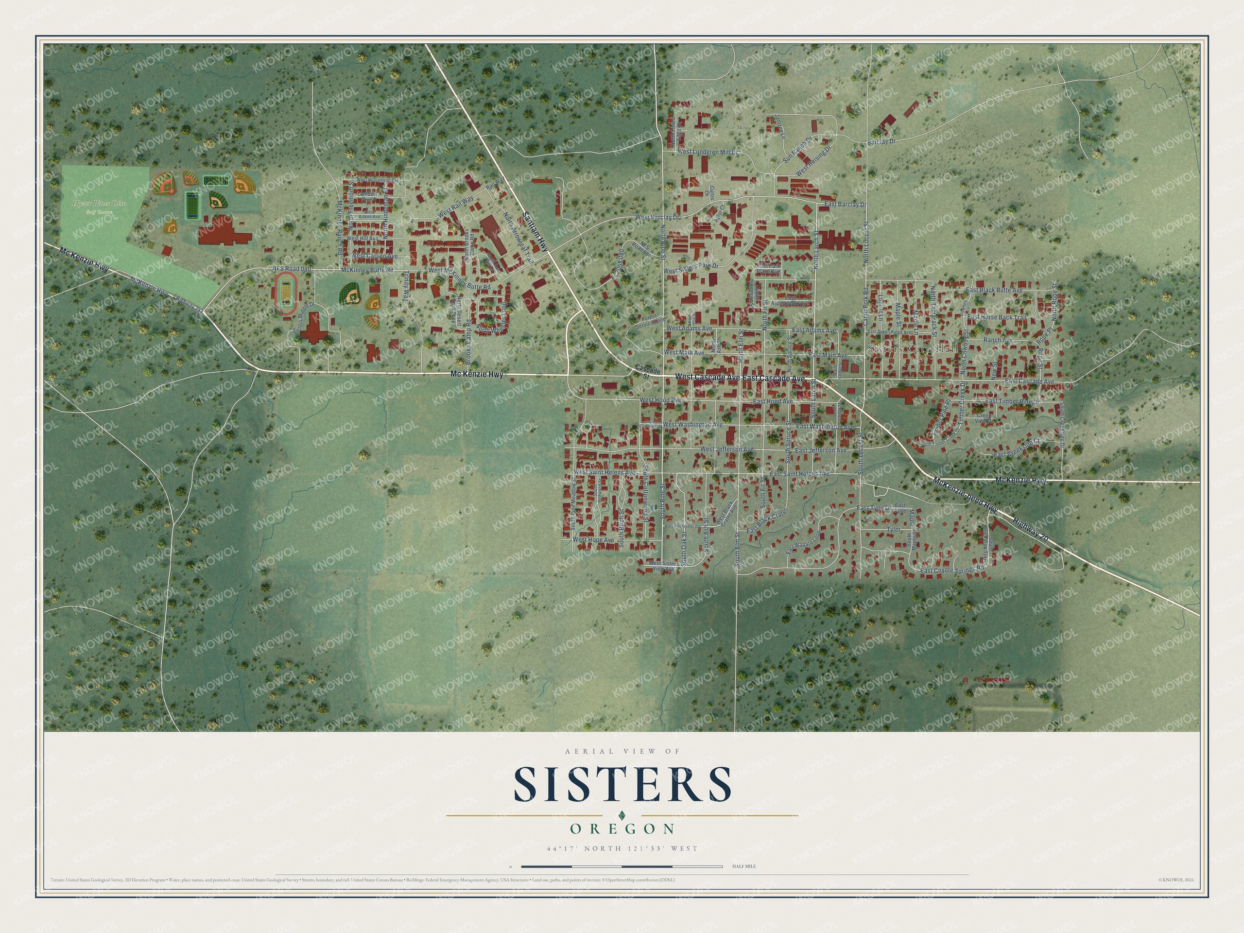 Watermarked full-map preview of Sisters, Oregon