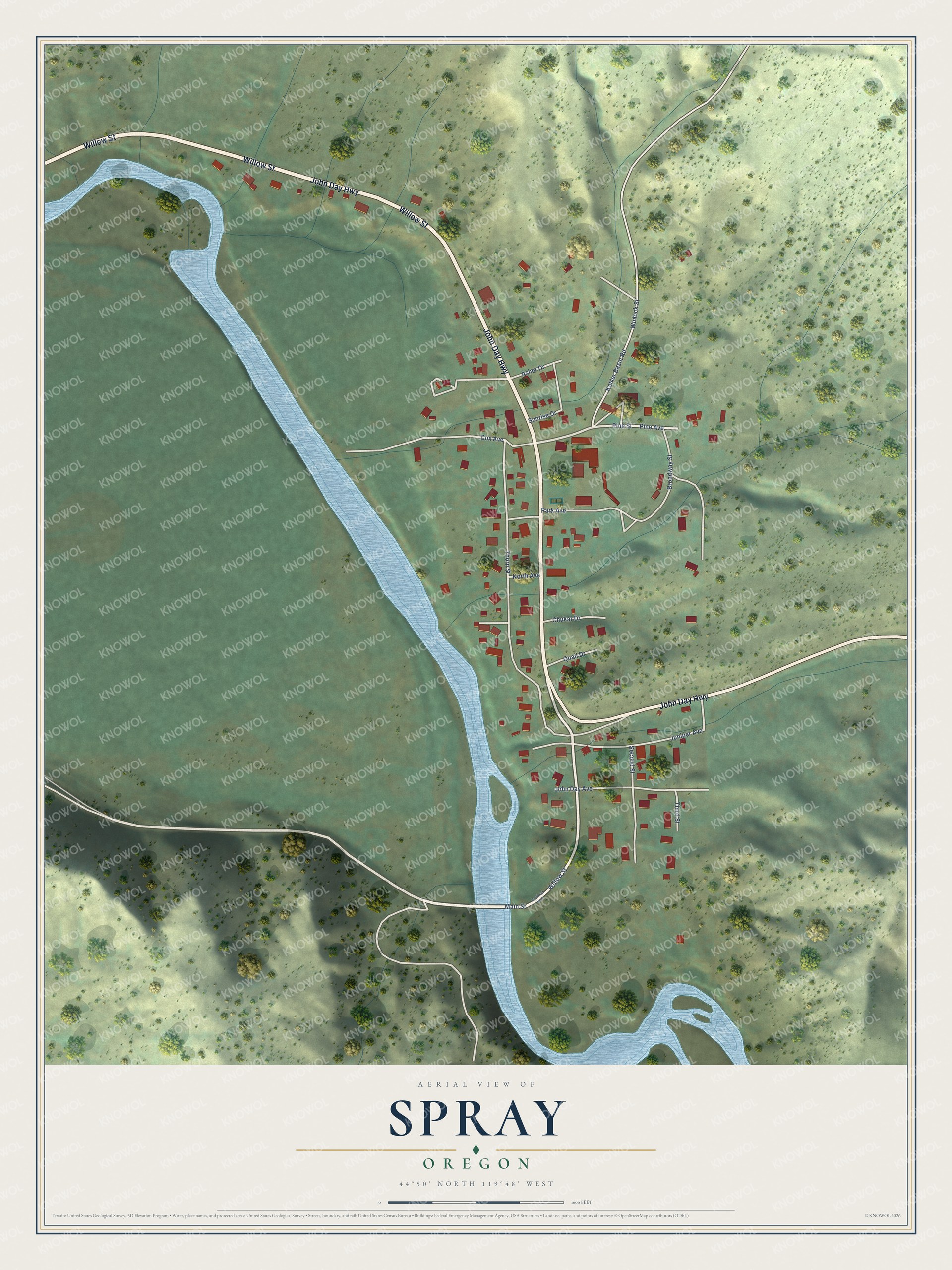 Watermarked full-map preview of Spray, Oregon