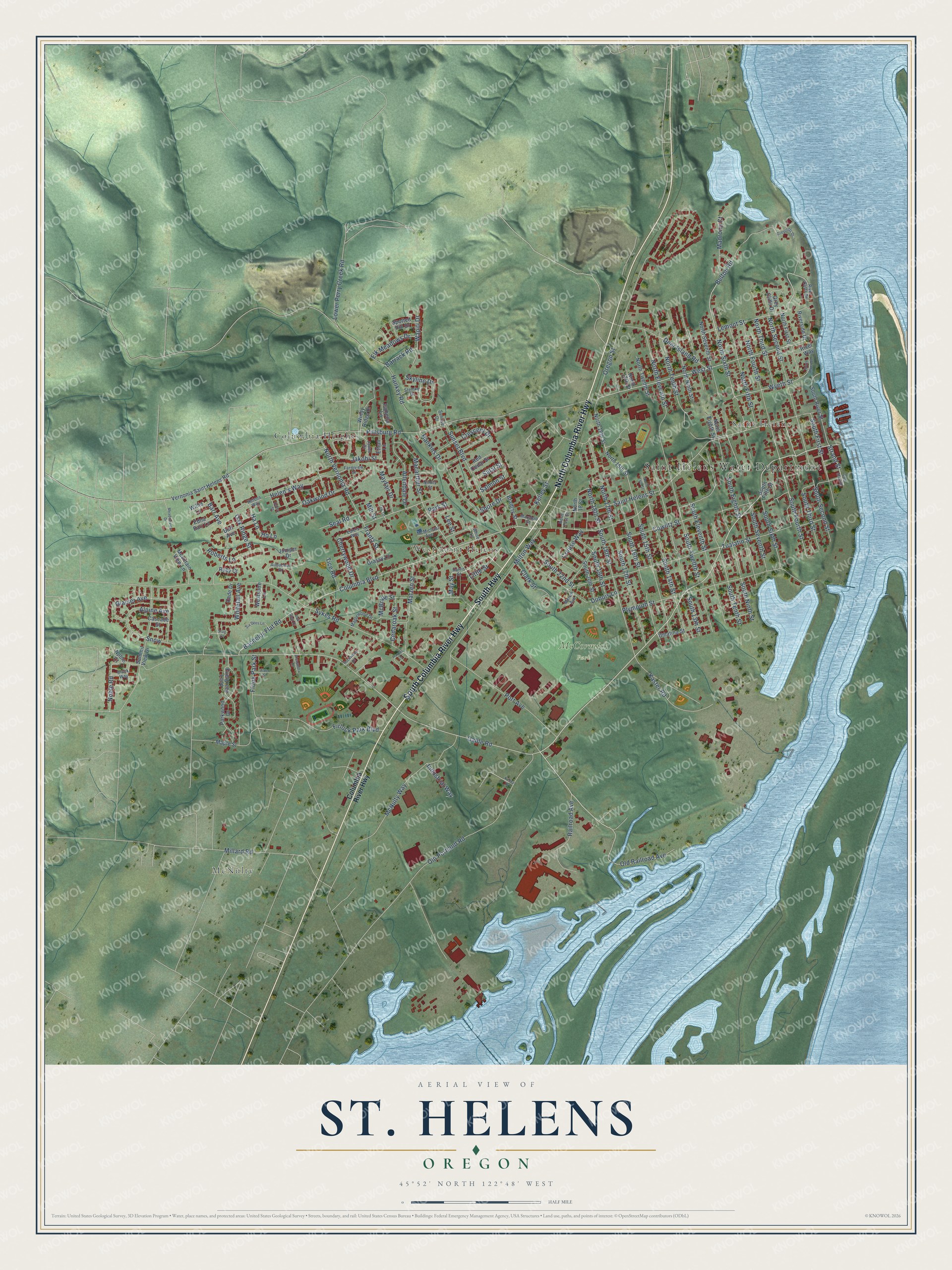 Watermarked full-map preview of St. Helens, Oregon