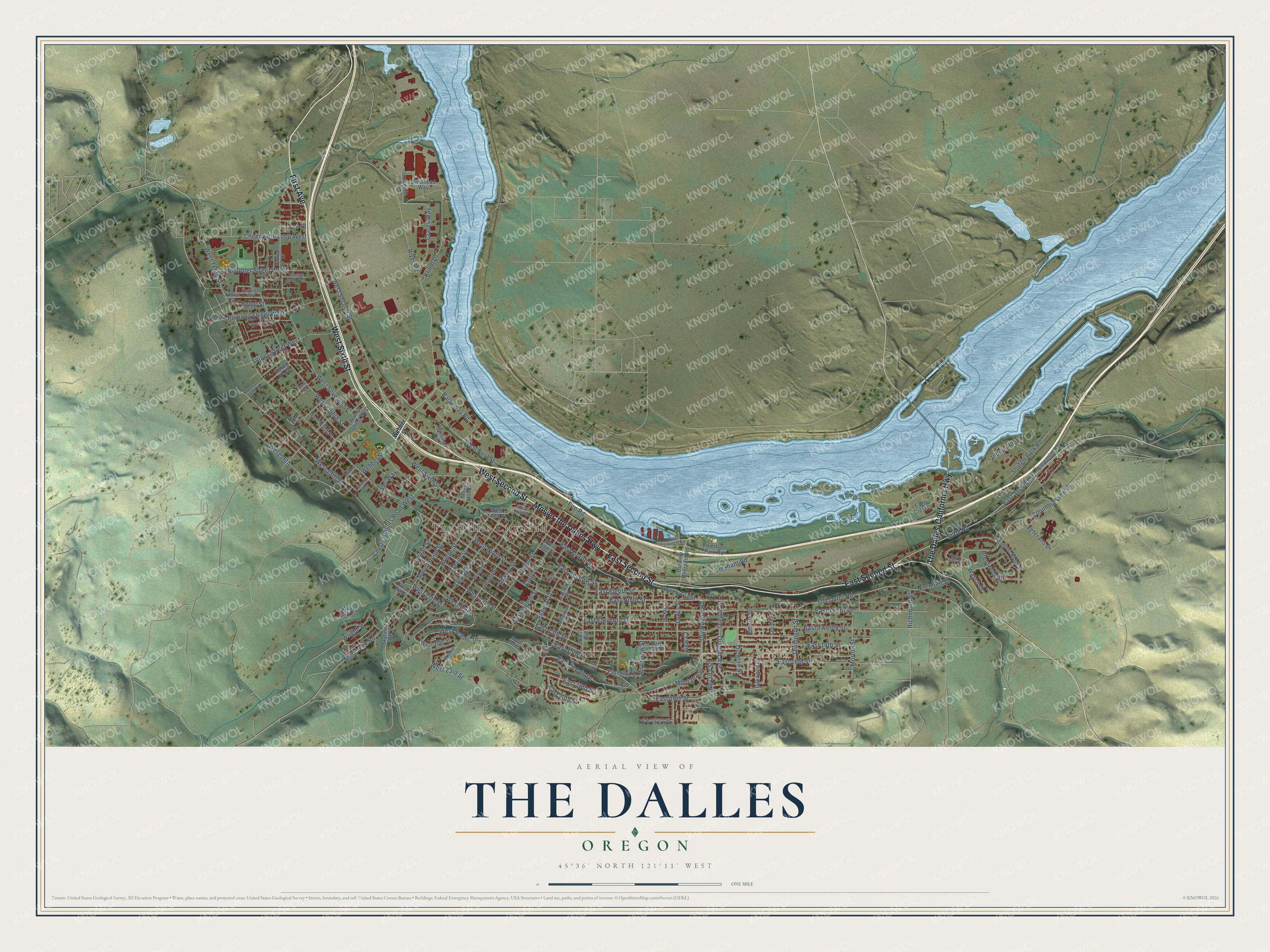 Watermarked full-map preview of The Dalles, Oregon