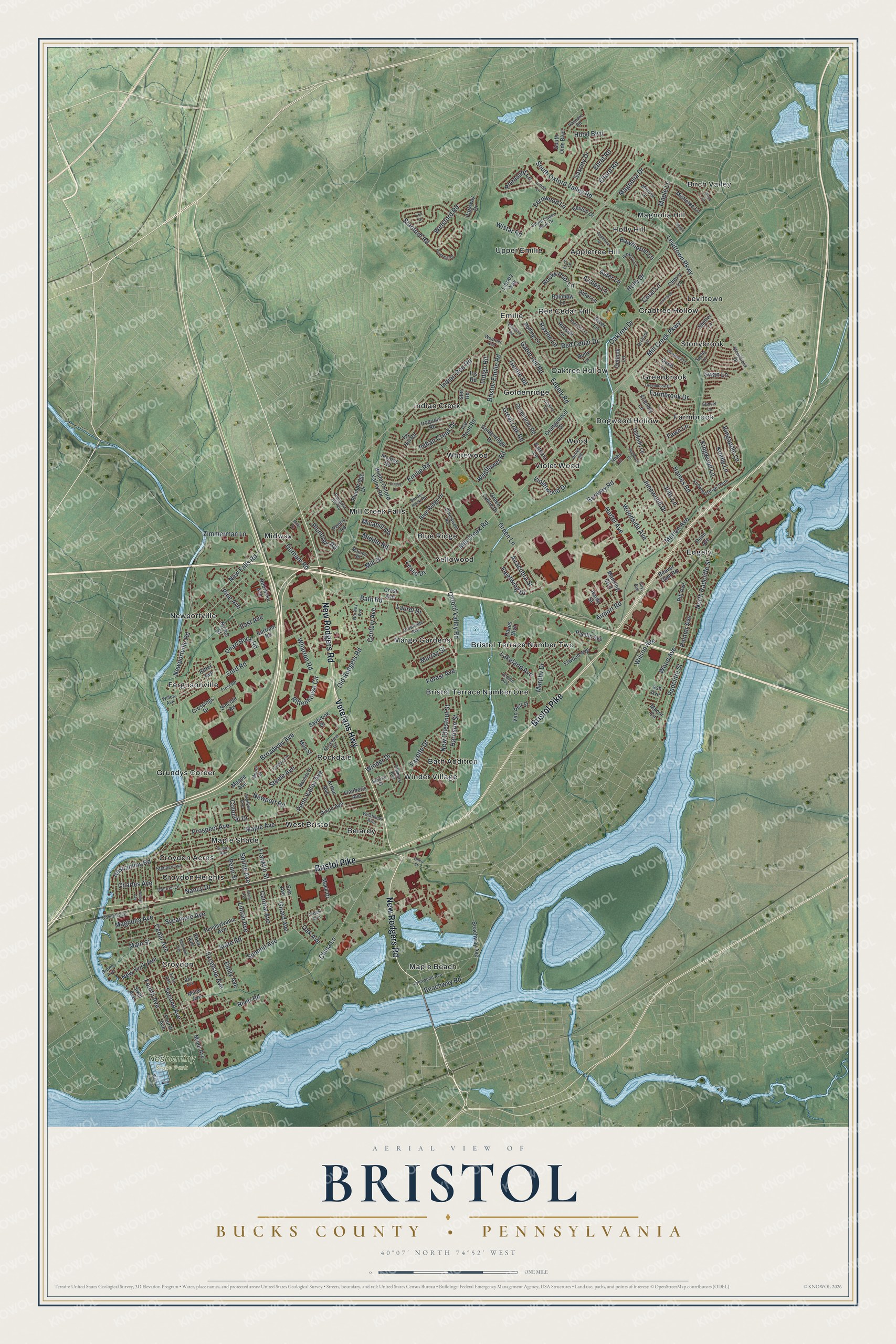 Watermarked full-map preview of Bristol, Pennsylvania