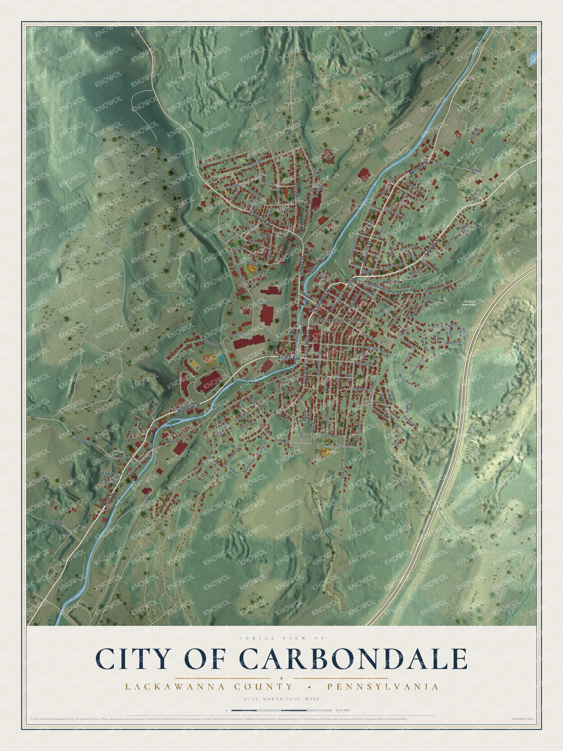 Watermarked full-map preview of City of Carbondale, Pennsylvania