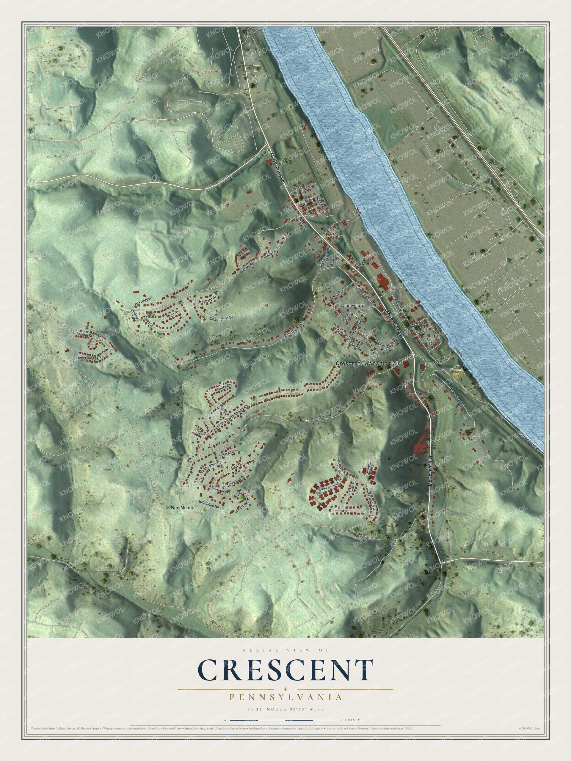 Watermarked full-map preview of Crescent, Pennsylvania
