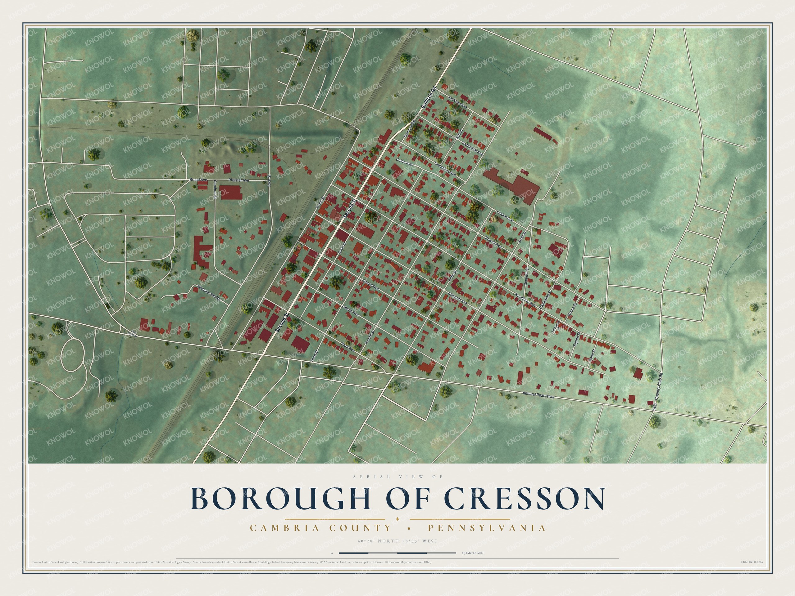 Watermarked full-map preview of Borough of Cresson, Pennsylvania