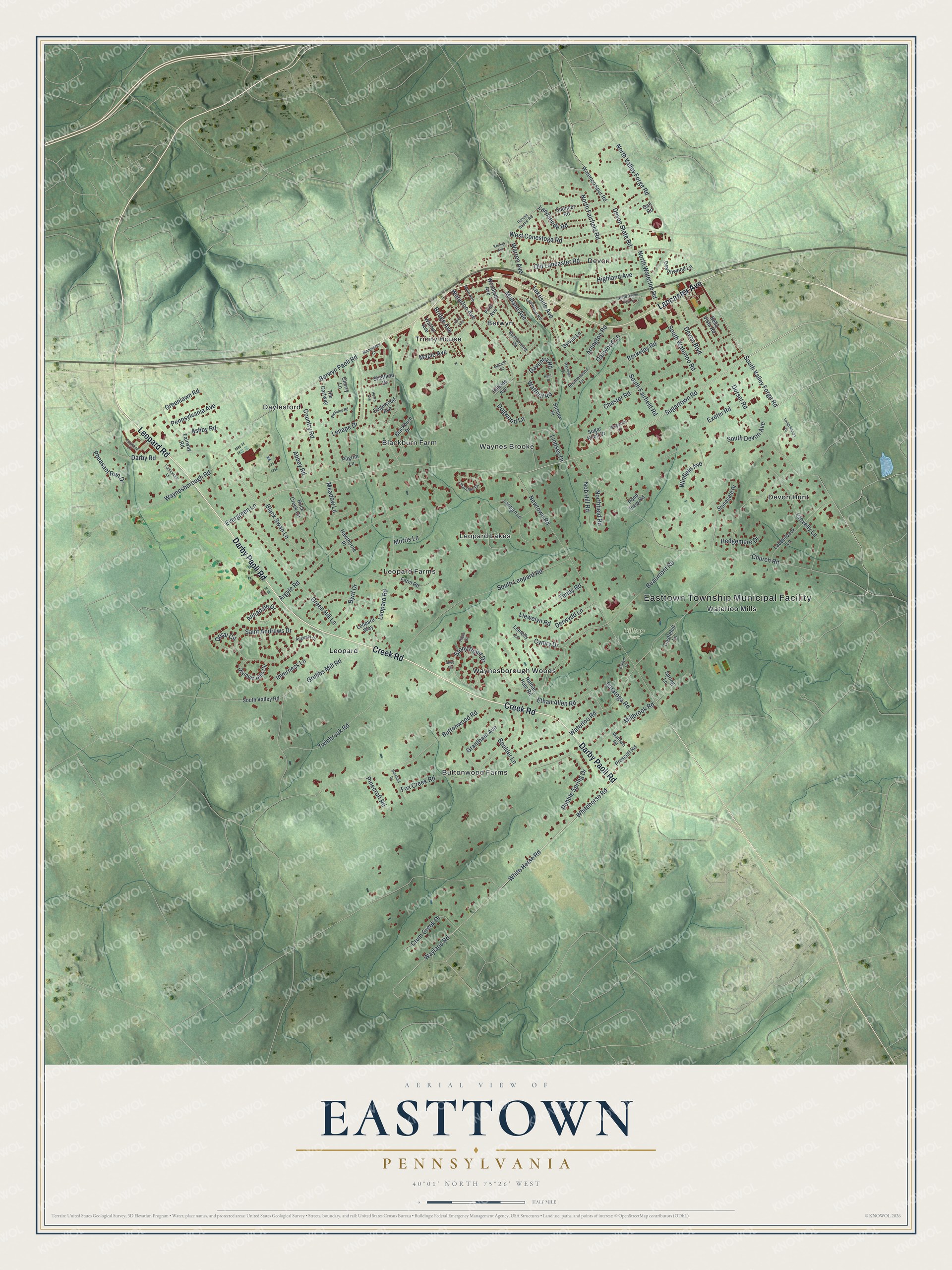 Watermarked full-map preview of Easttown, Pennsylvania