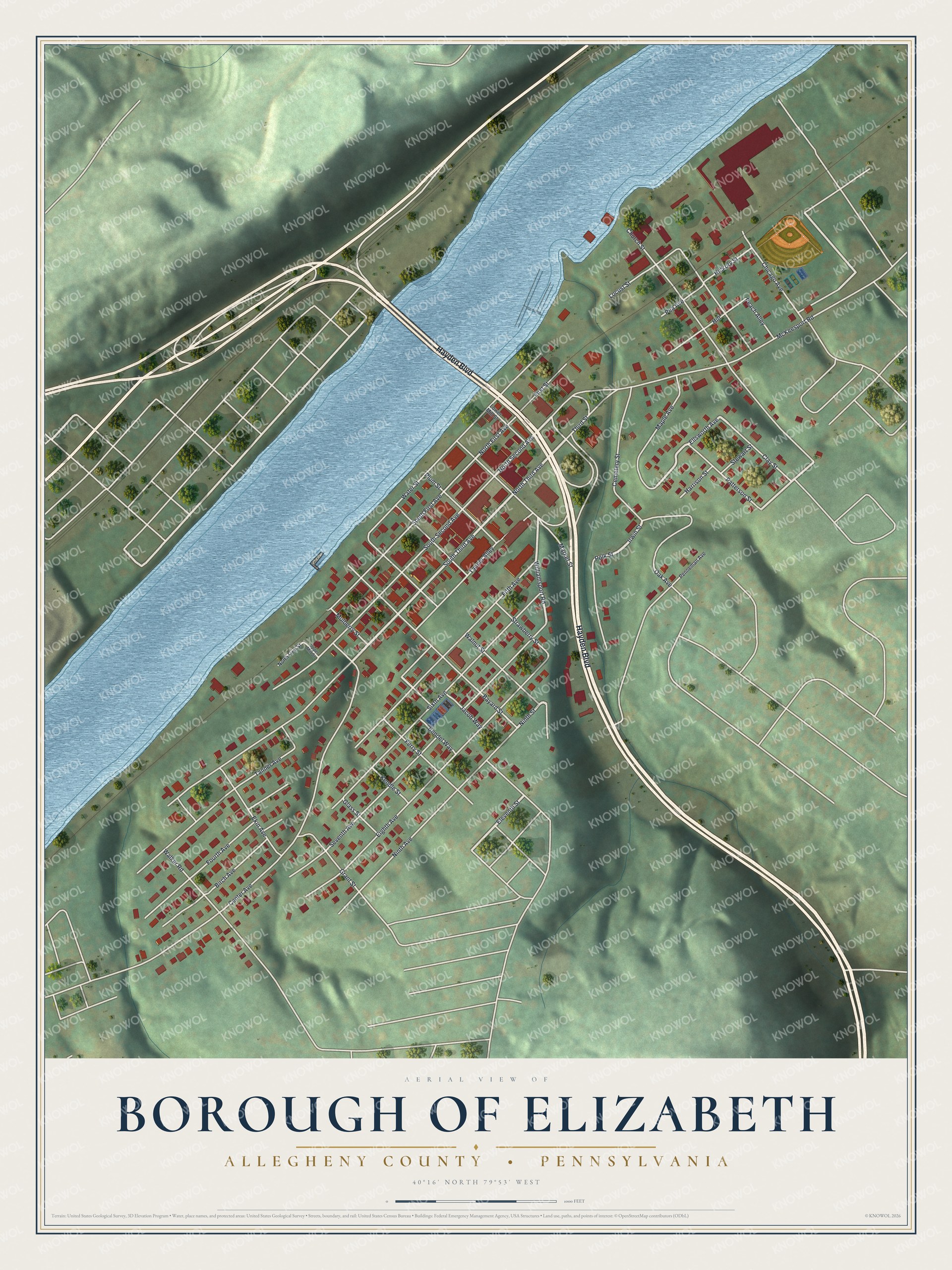 Watermarked full-map preview of Borough of Elizabeth, Pennsylvania