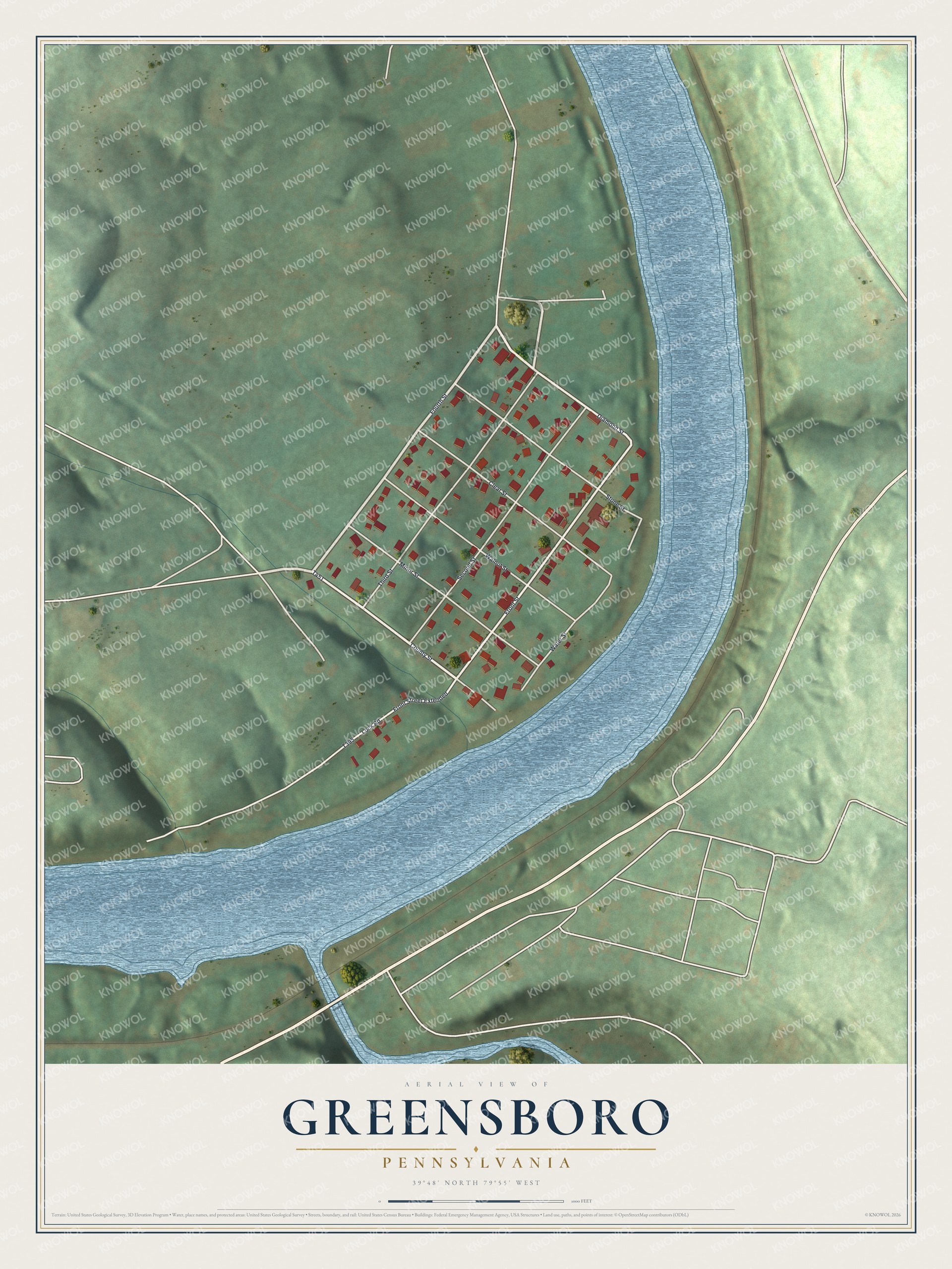 Watermarked full-map preview of Greensboro, Pennsylvania