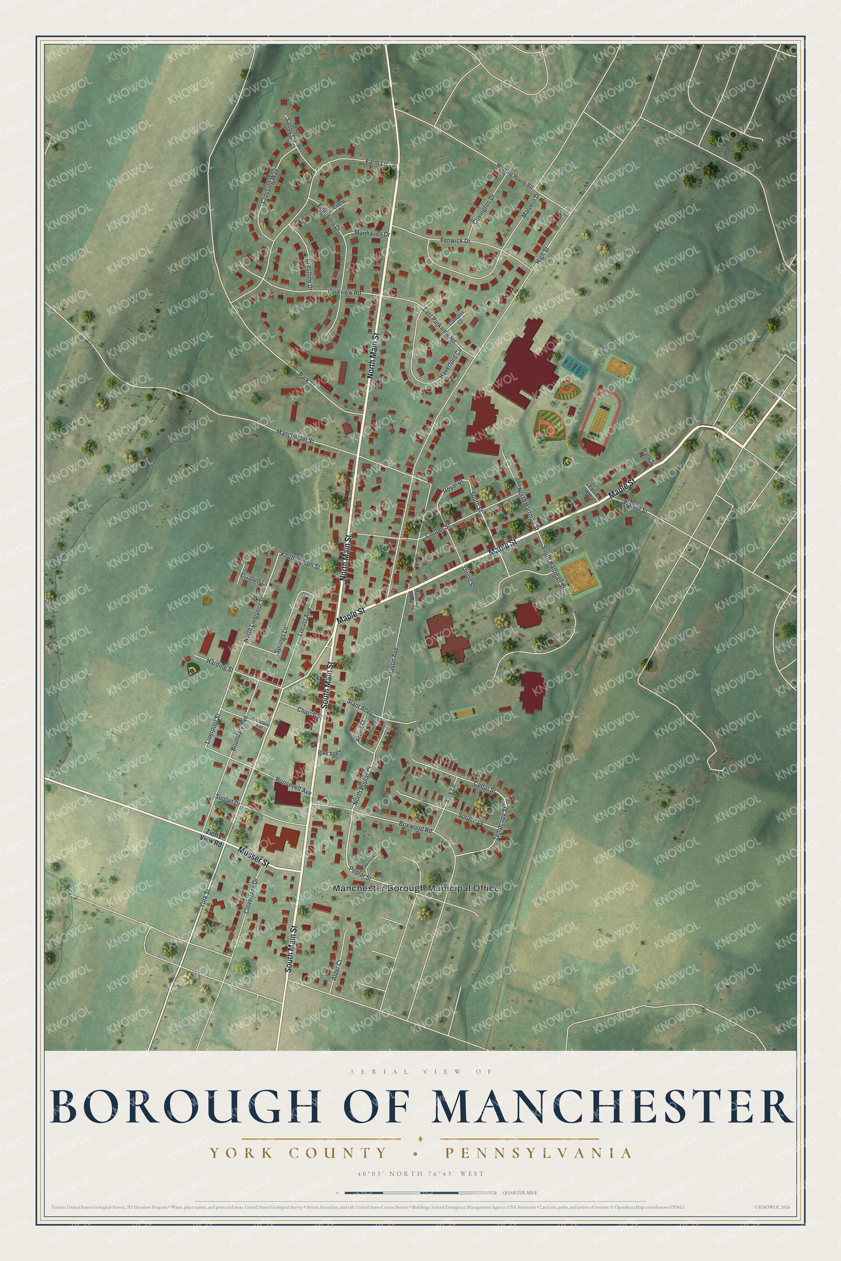 Watermarked full-map preview of Borough of Manchester, Pennsylvania