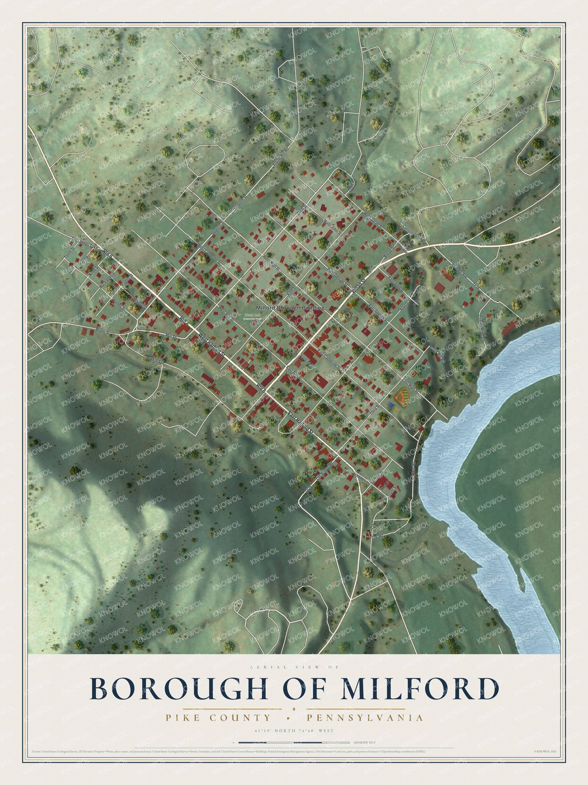 Watermarked full-map preview of Borough of Milford, Pennsylvania