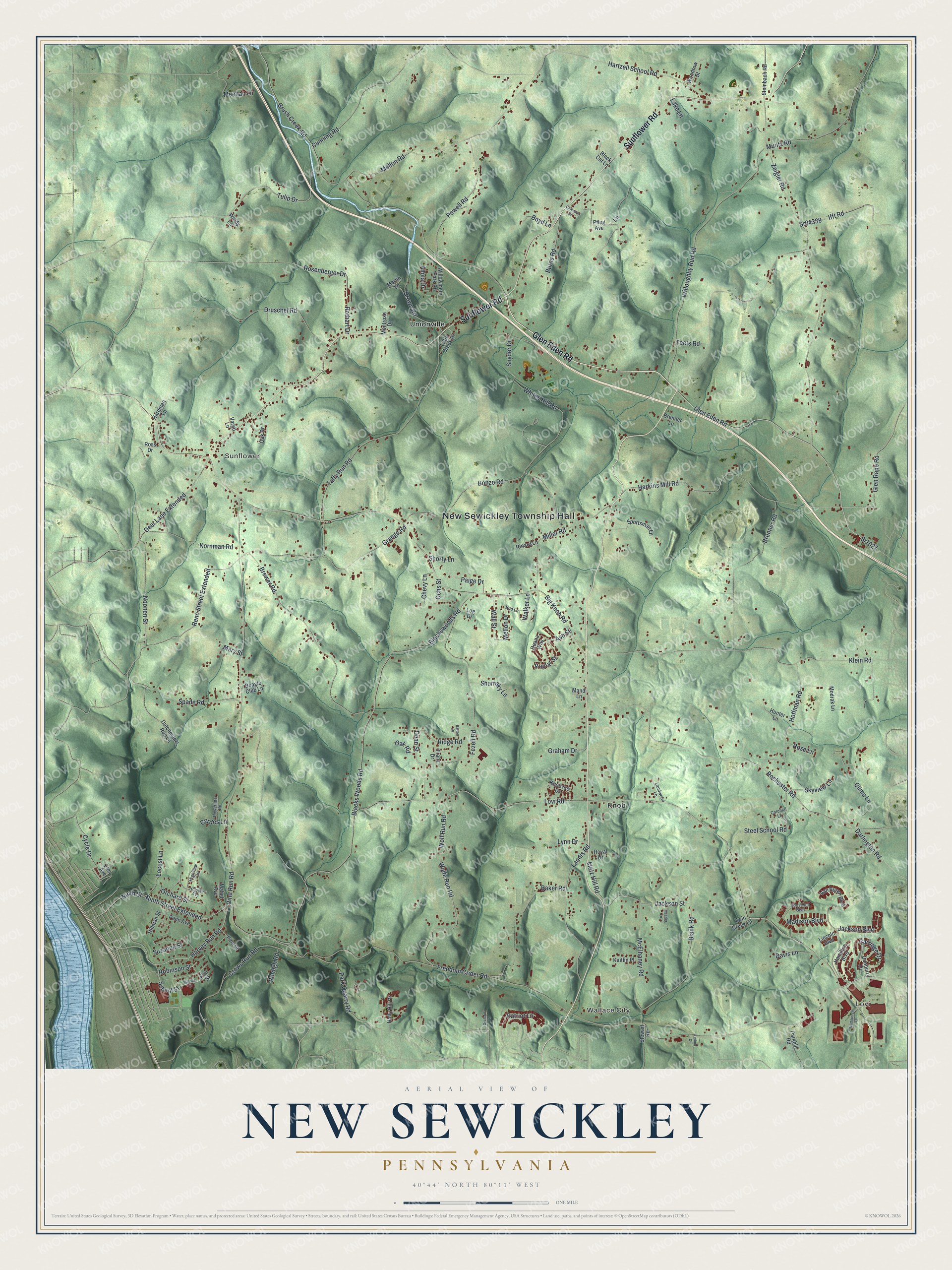 Watermarked full-map preview of New Sewickley, Pennsylvania