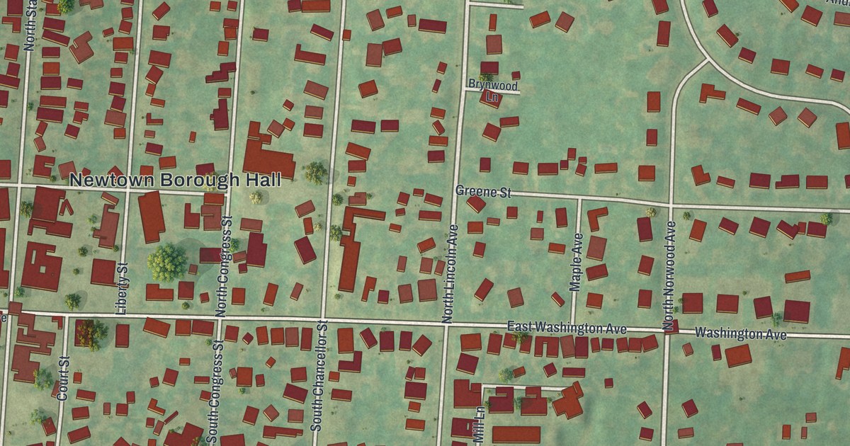 Map of Newtown Borough, Bucks County, Pennsylvania in 2026