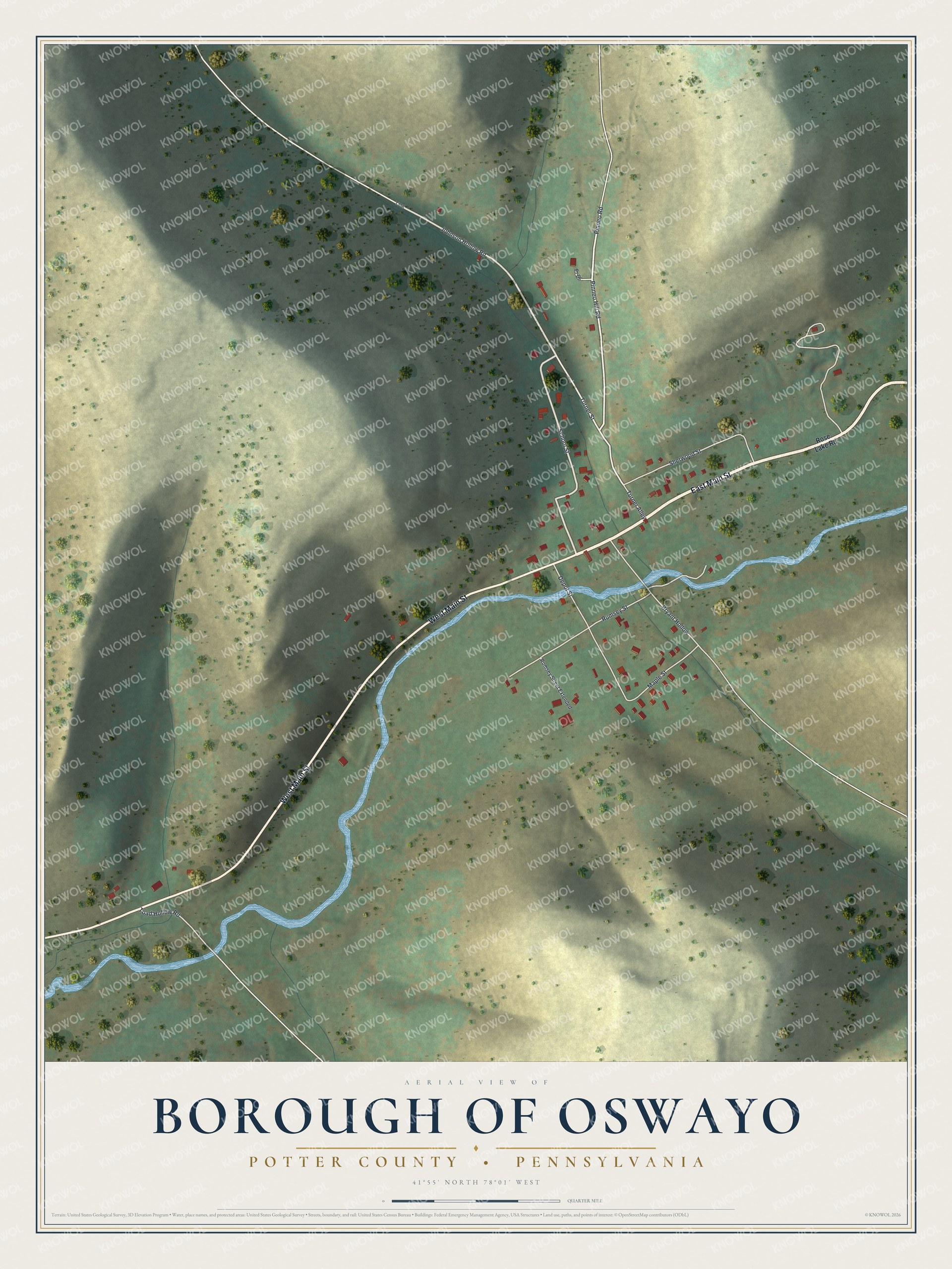 Watermarked full-map preview of Borough of Oswayo, Pennsylvania