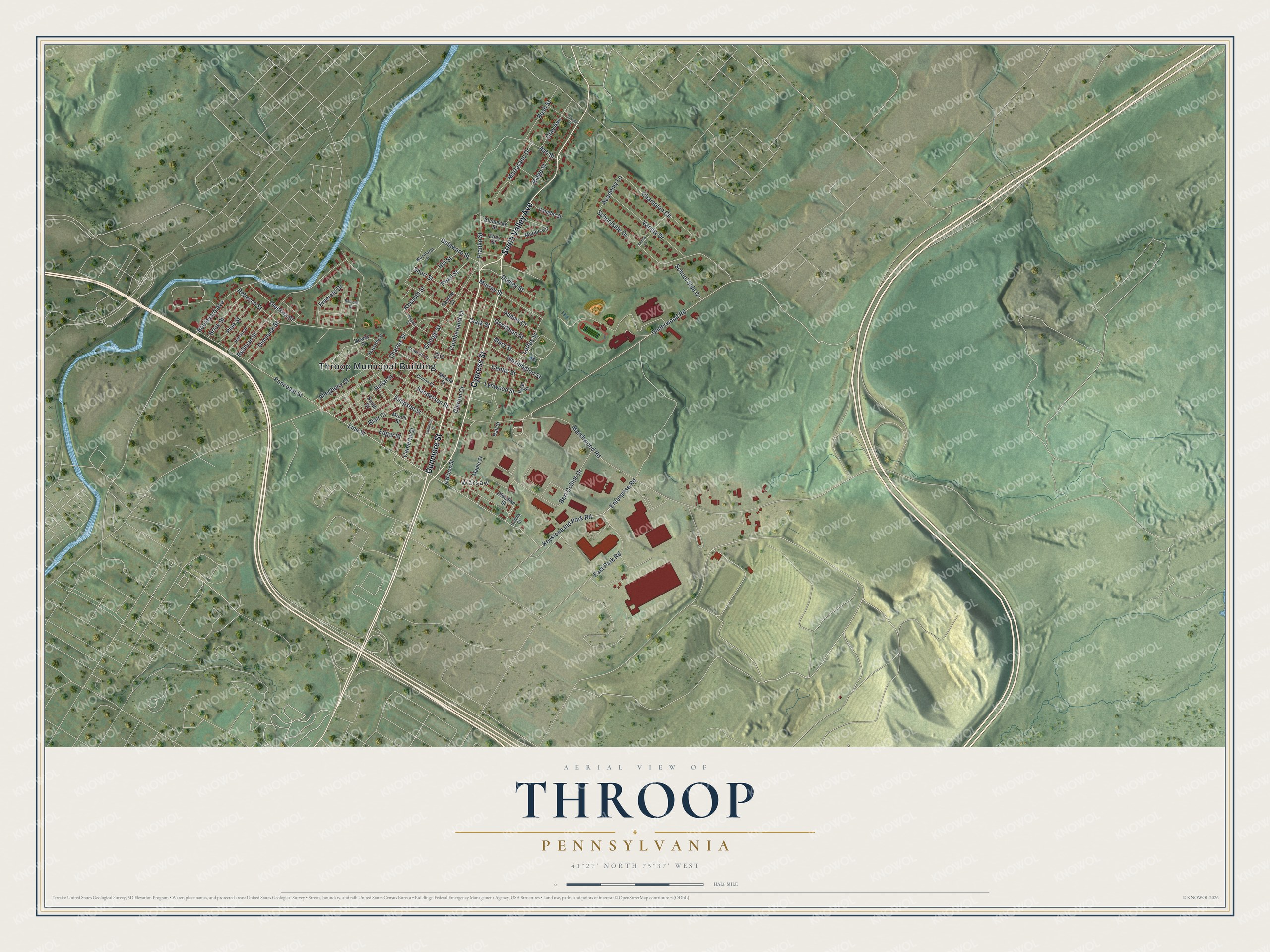 Watermarked full-map preview of Throop, Pennsylvania