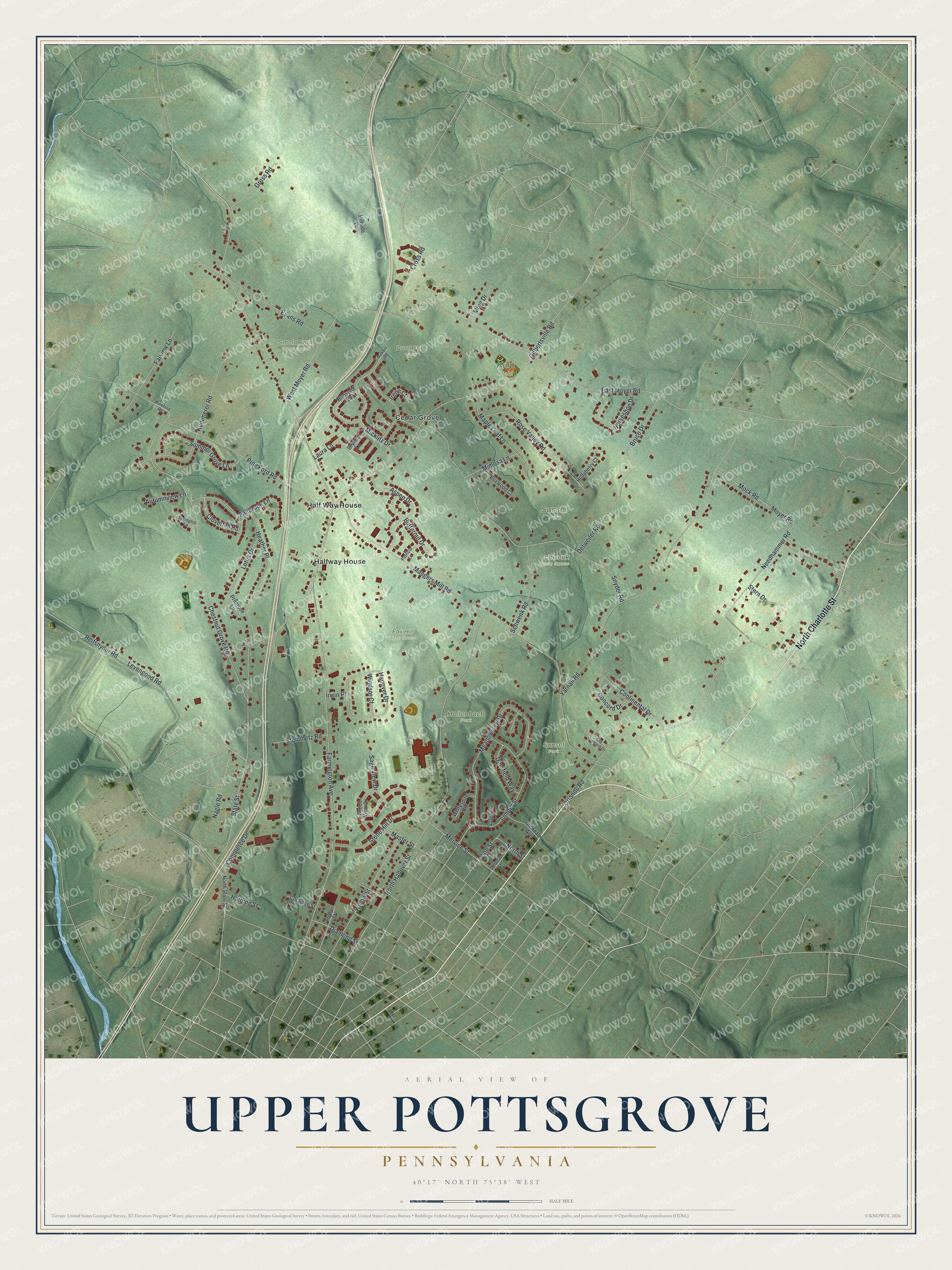Watermarked full-map preview of Upper Pottsgrove, Pennsylvania