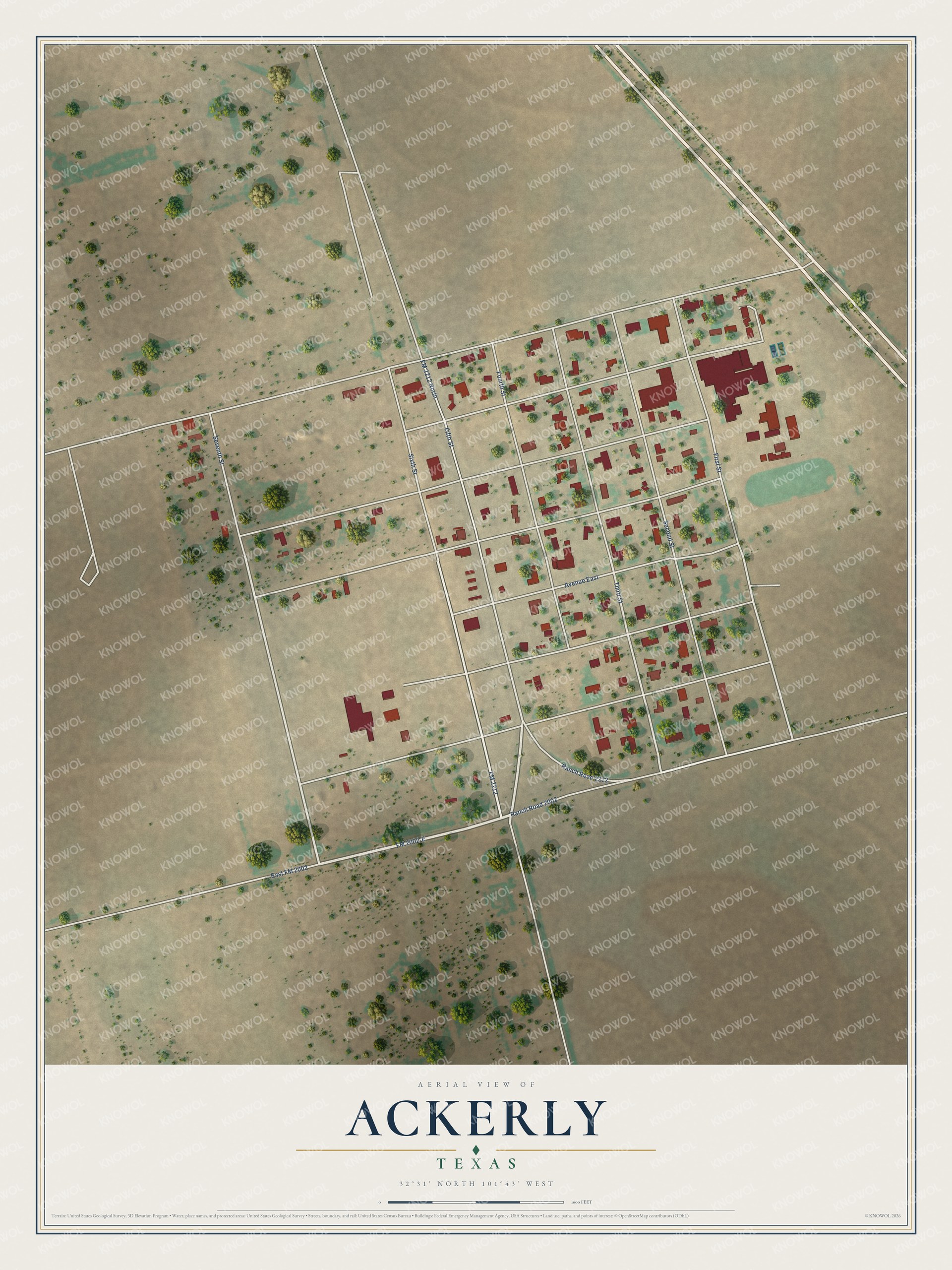 Watermarked full-map preview of Ackerly, Texas